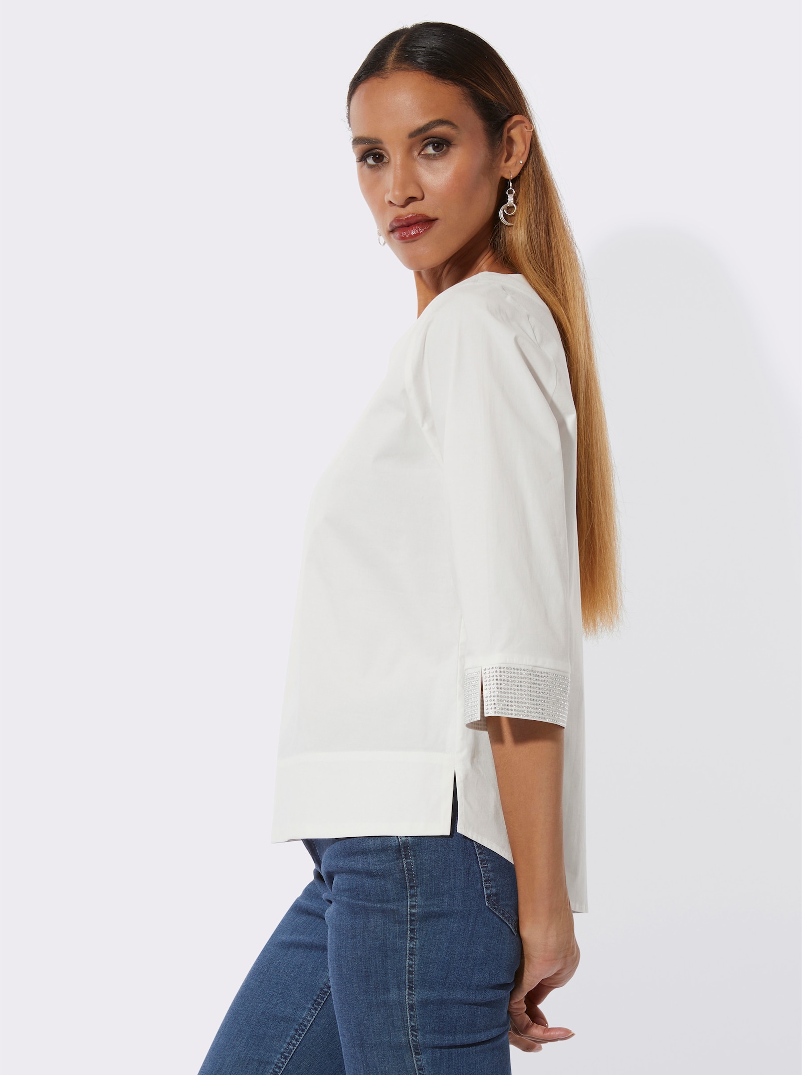 Schlupfbluse mit abgerundetem Saum - ecru