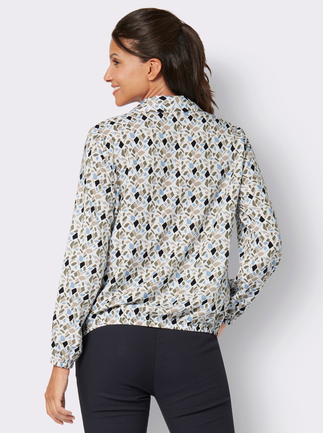 Blouse met lange mouwen - ecru/bleu geprint