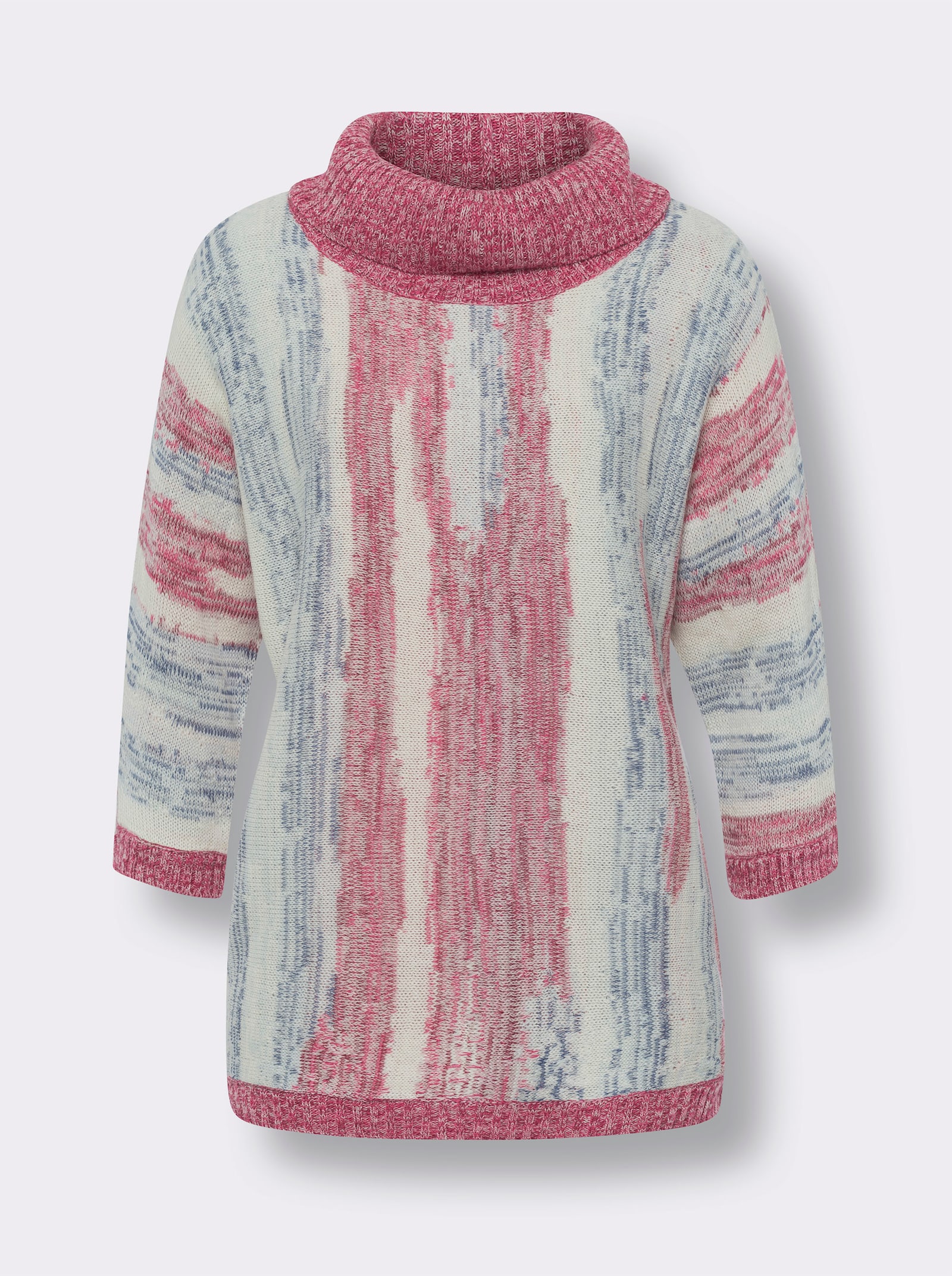 Svetr s rolákovým límcem a žakárovým proužkovaným vzorem - šampaňská-džínová modrá-vzor