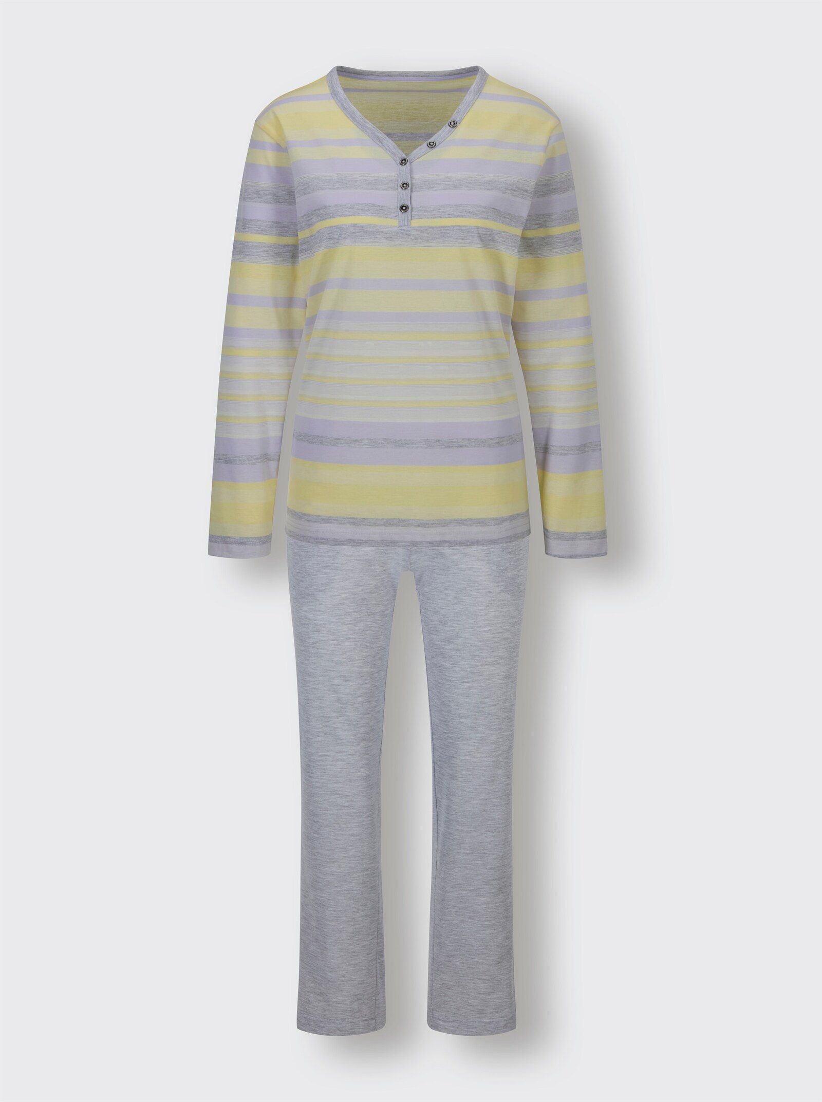 Hajo Schlafanzug - gelb-grau-meliert