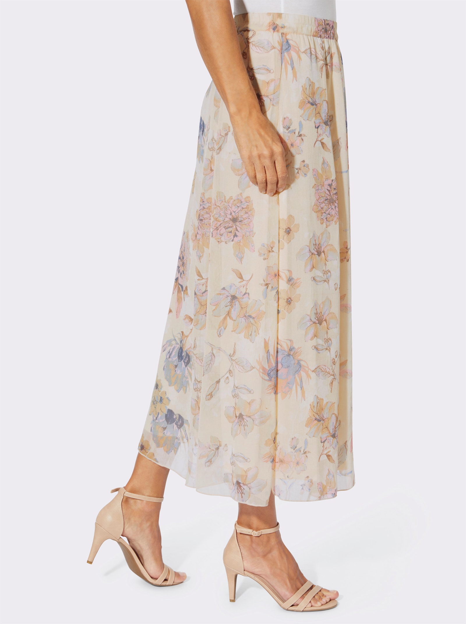 Tkaná sukně s elastickým pasem - ecru-hortenziová-potisk
