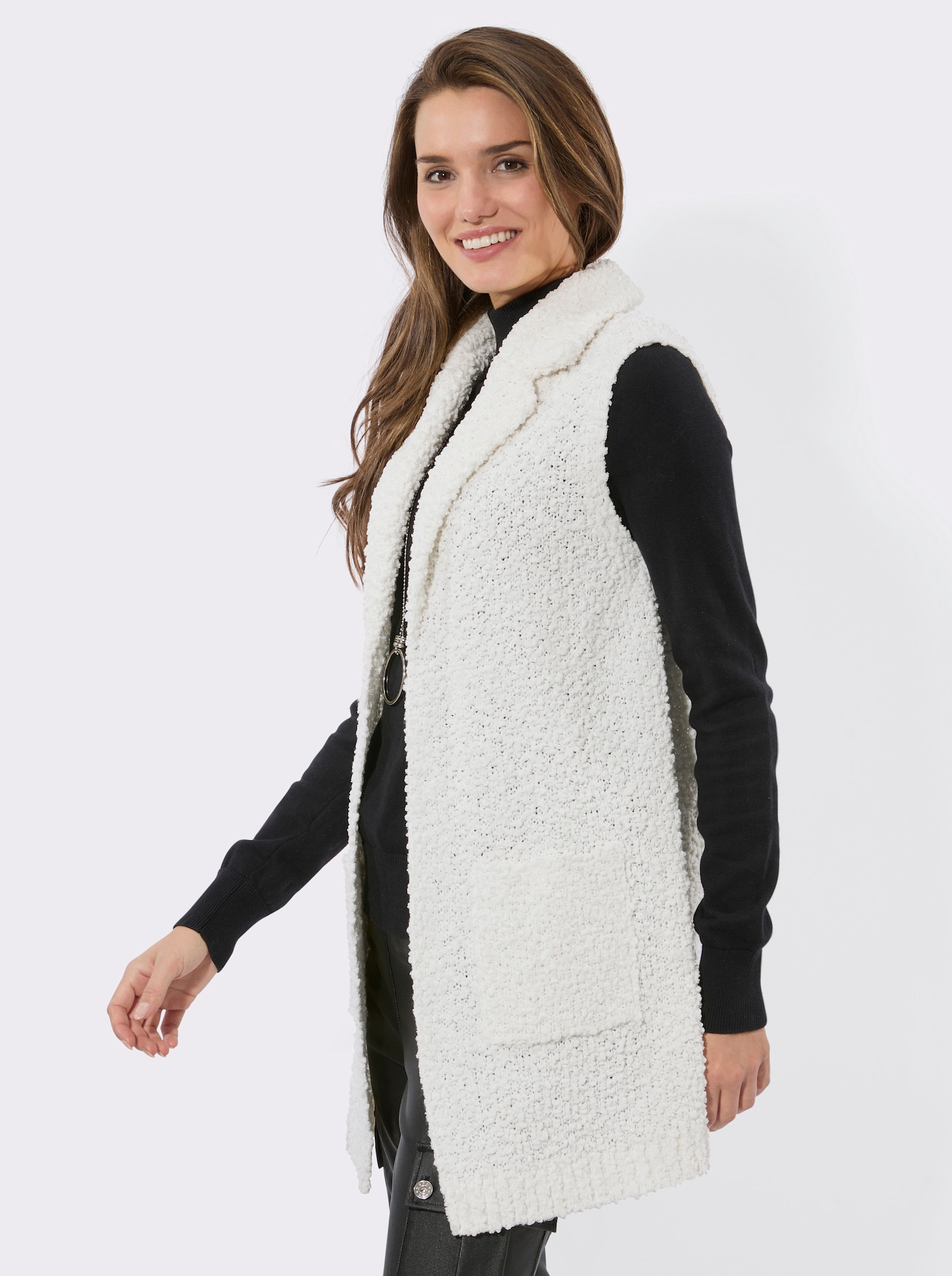 Longweste in Bouclé-Qualität - ecru