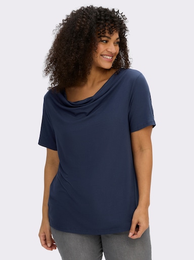 Wasserfallshirt mit kurzen Ärmeln - marine