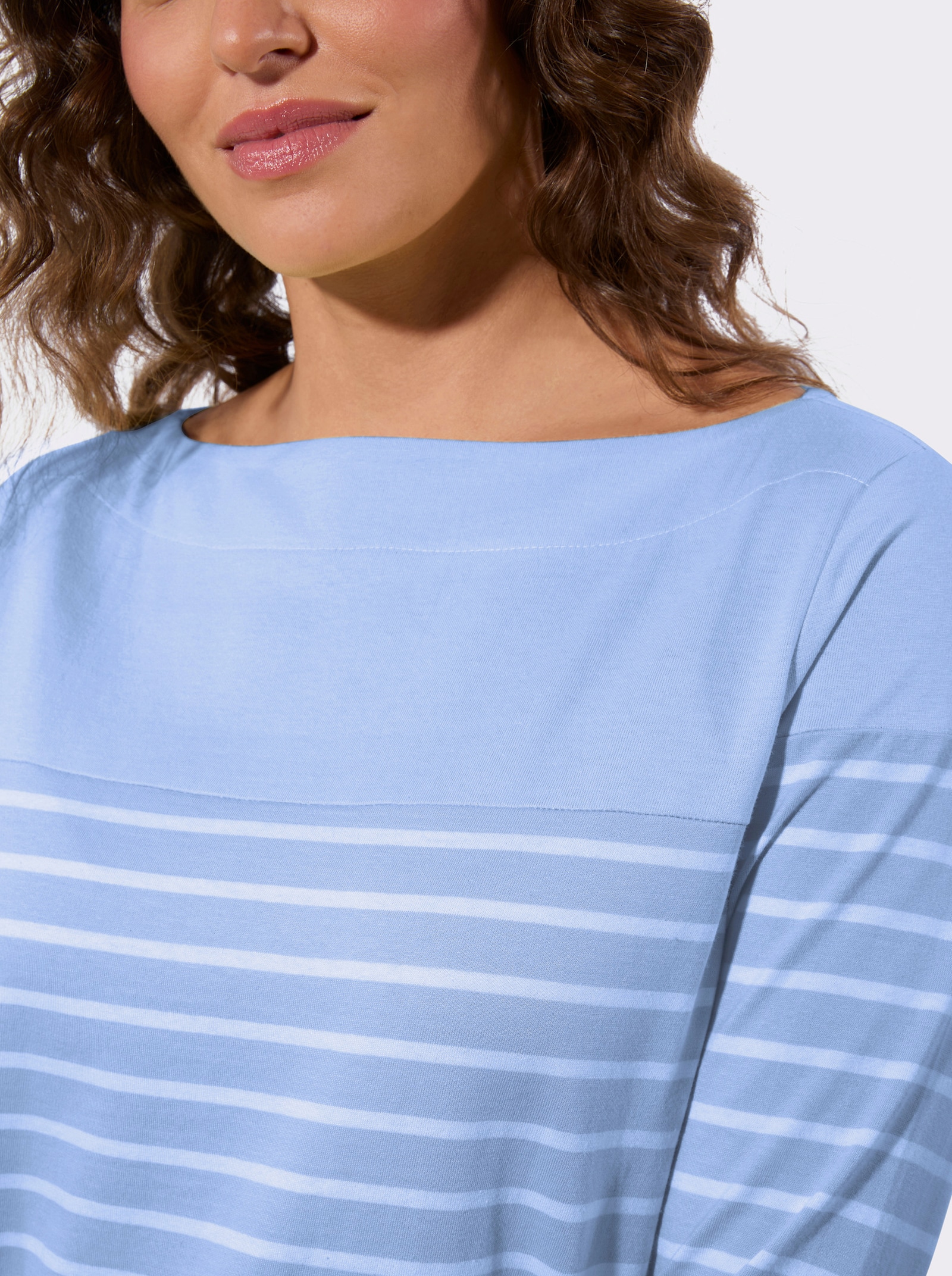 Ringelshirt mit 3/4 Ärmeln - eisblau-ecru-geringelt