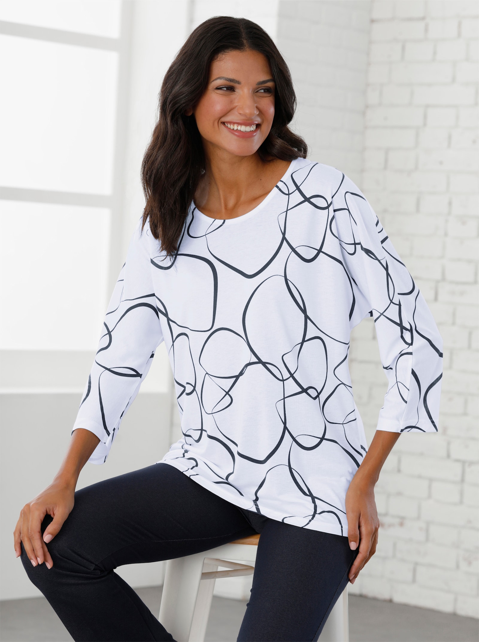 Fritidstopp med mönster - vit-marin, tryckt