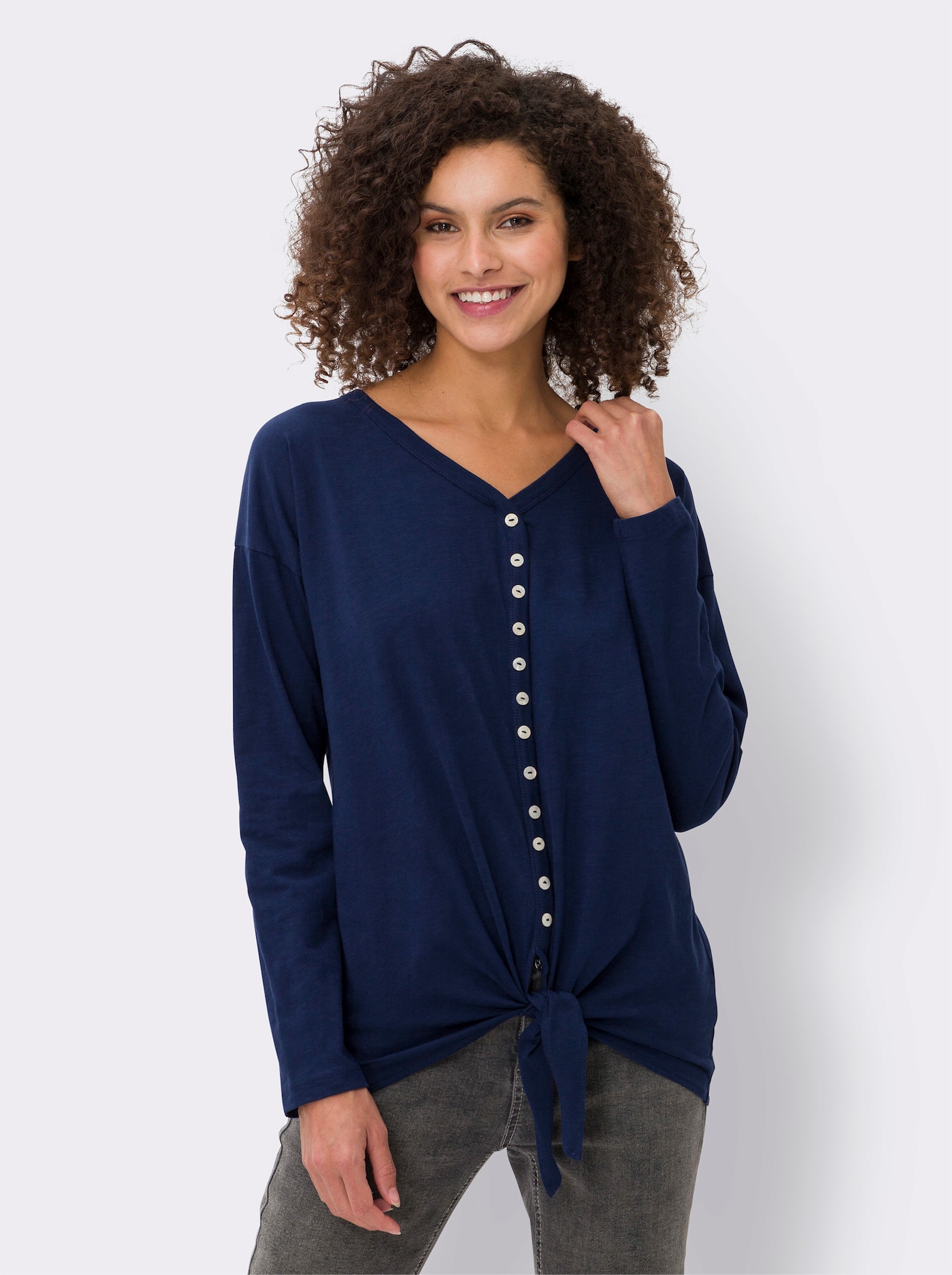 heine Langarmshirt mit Saum zum Knoten - marine