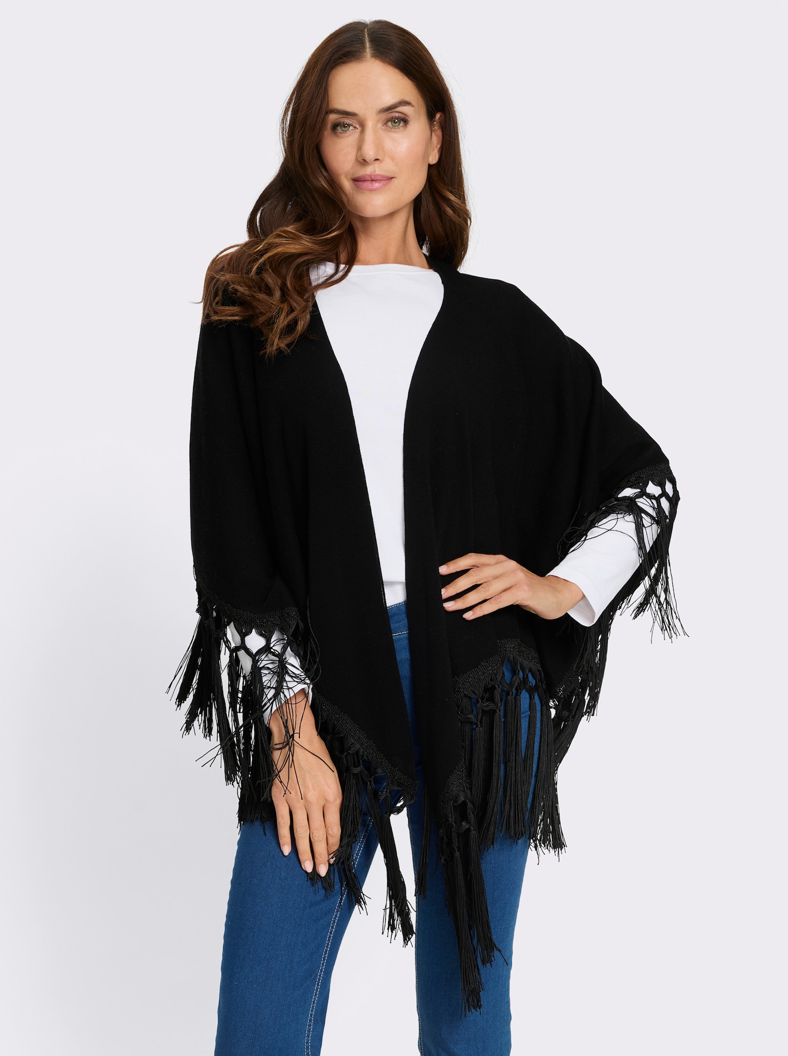 heine Cape avec franges - noir