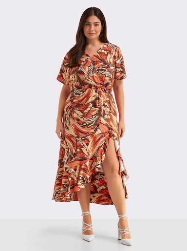 sheego Volantkleid mit Schmetterlingsprint - schoko-sand-bedruckt