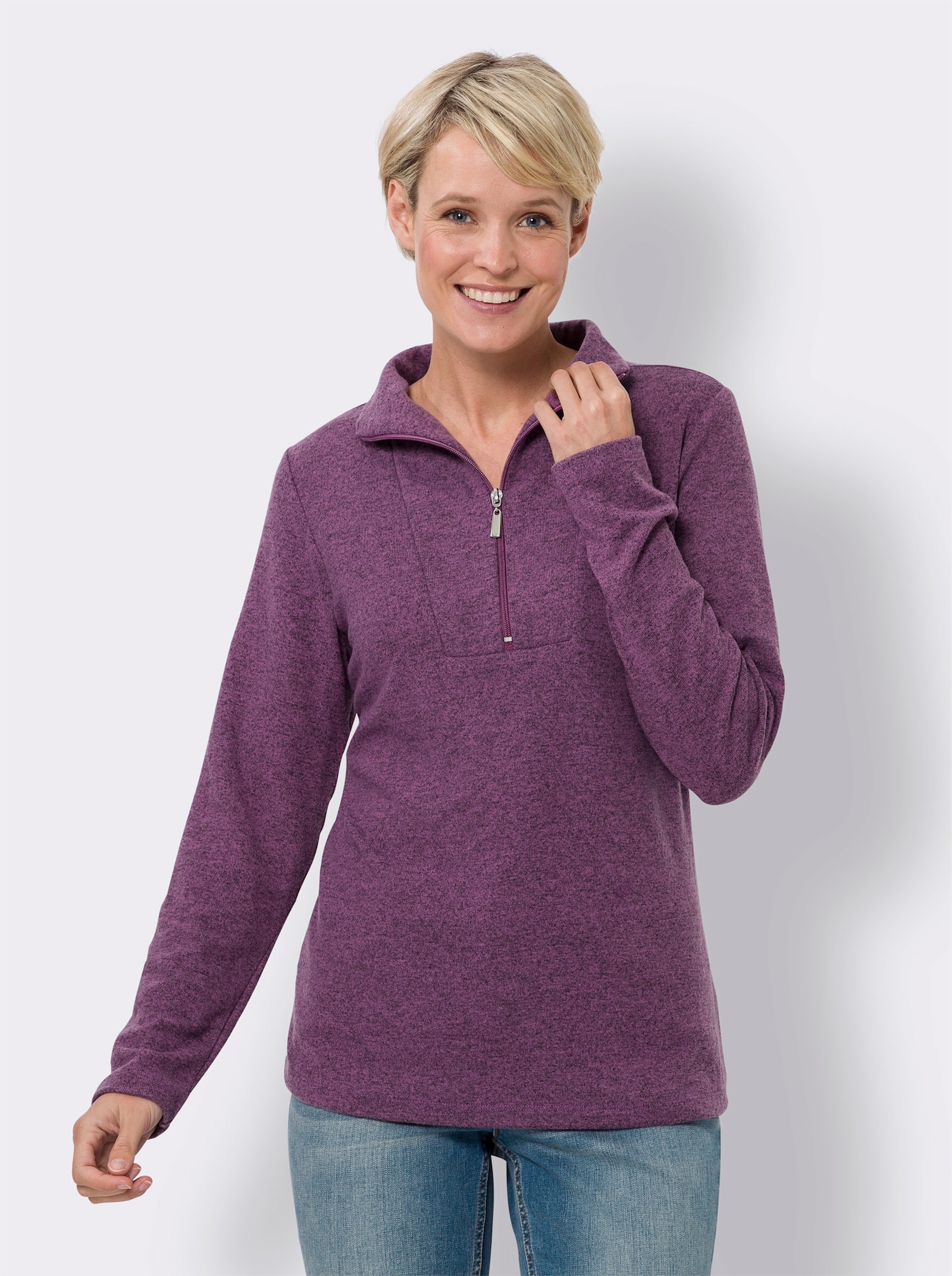 Tričko so stojačikom z melírovaného materiálu - Fialovo-čierna melírovaná