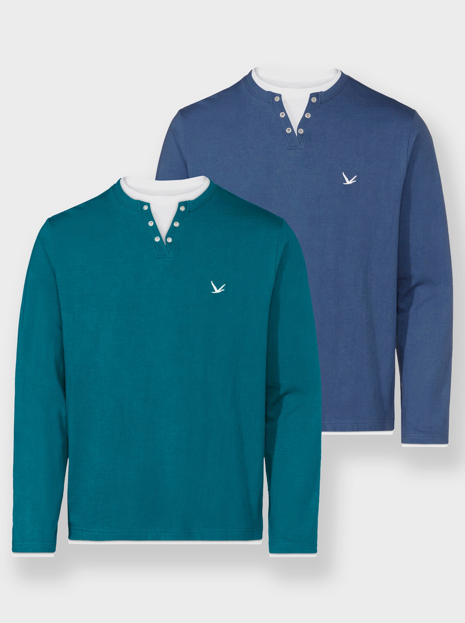 Catamaran Langarmshirt im Doppelpack - jeansblau + aquapetrol
