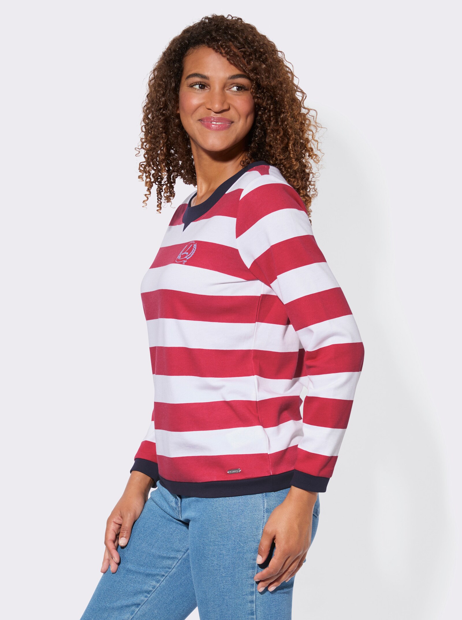 Sweatshirt im Streifen-Dessin - erdbeere-weiß-gestreift