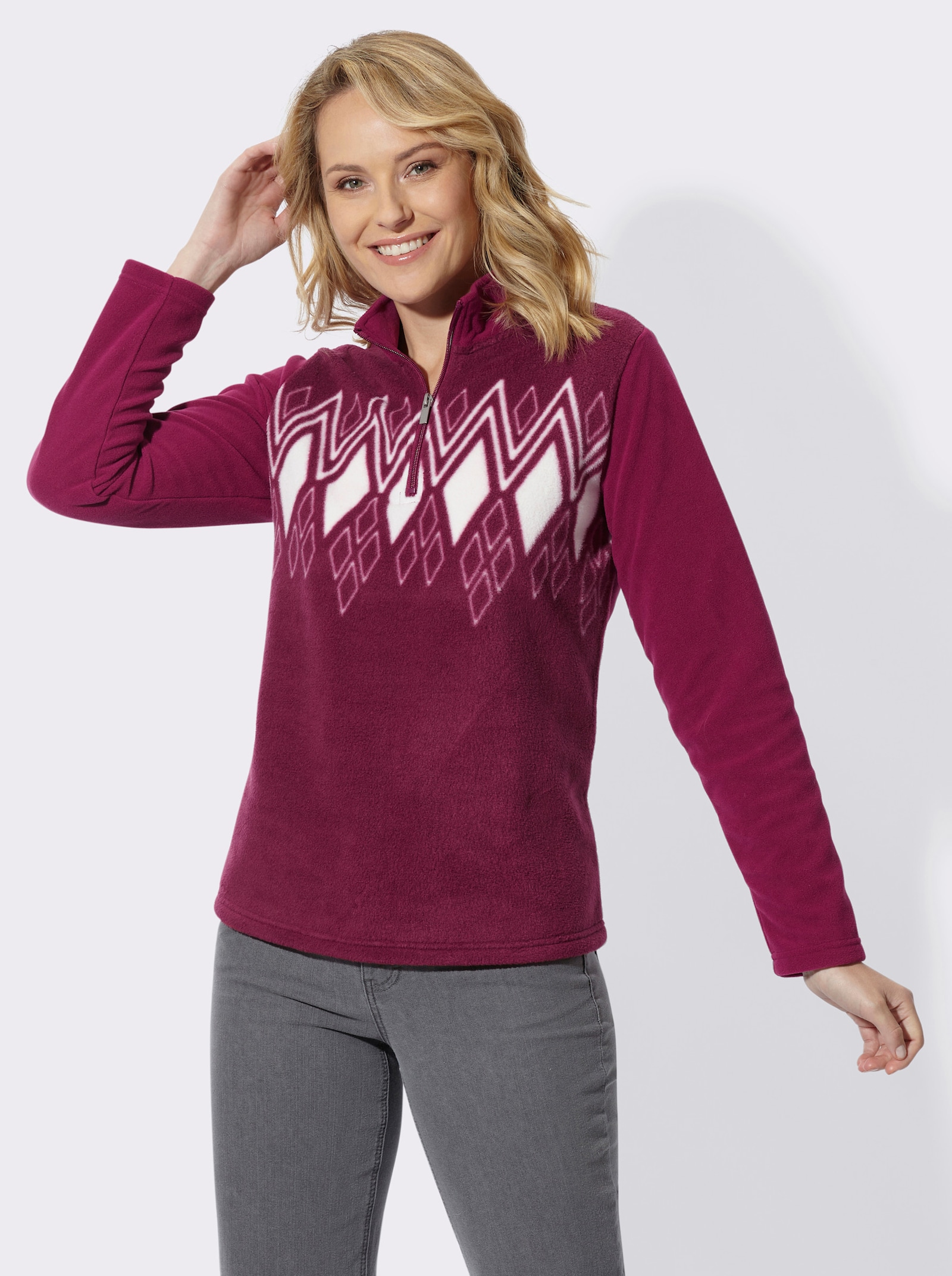 Fleeceshirt mit Norwegermuster - malve-ecru