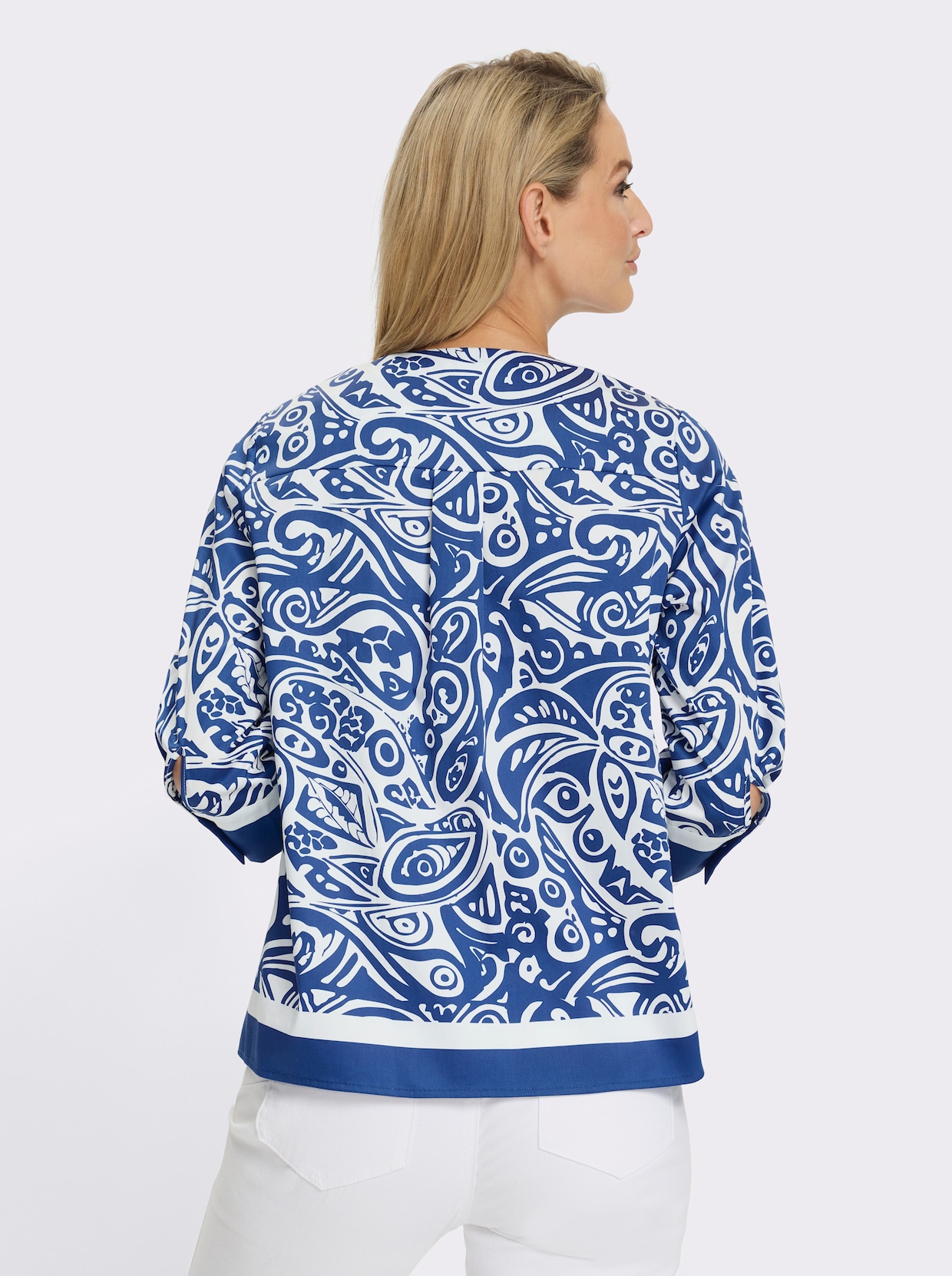 heine Druckbluse - royalblau-ecru-bedruckt