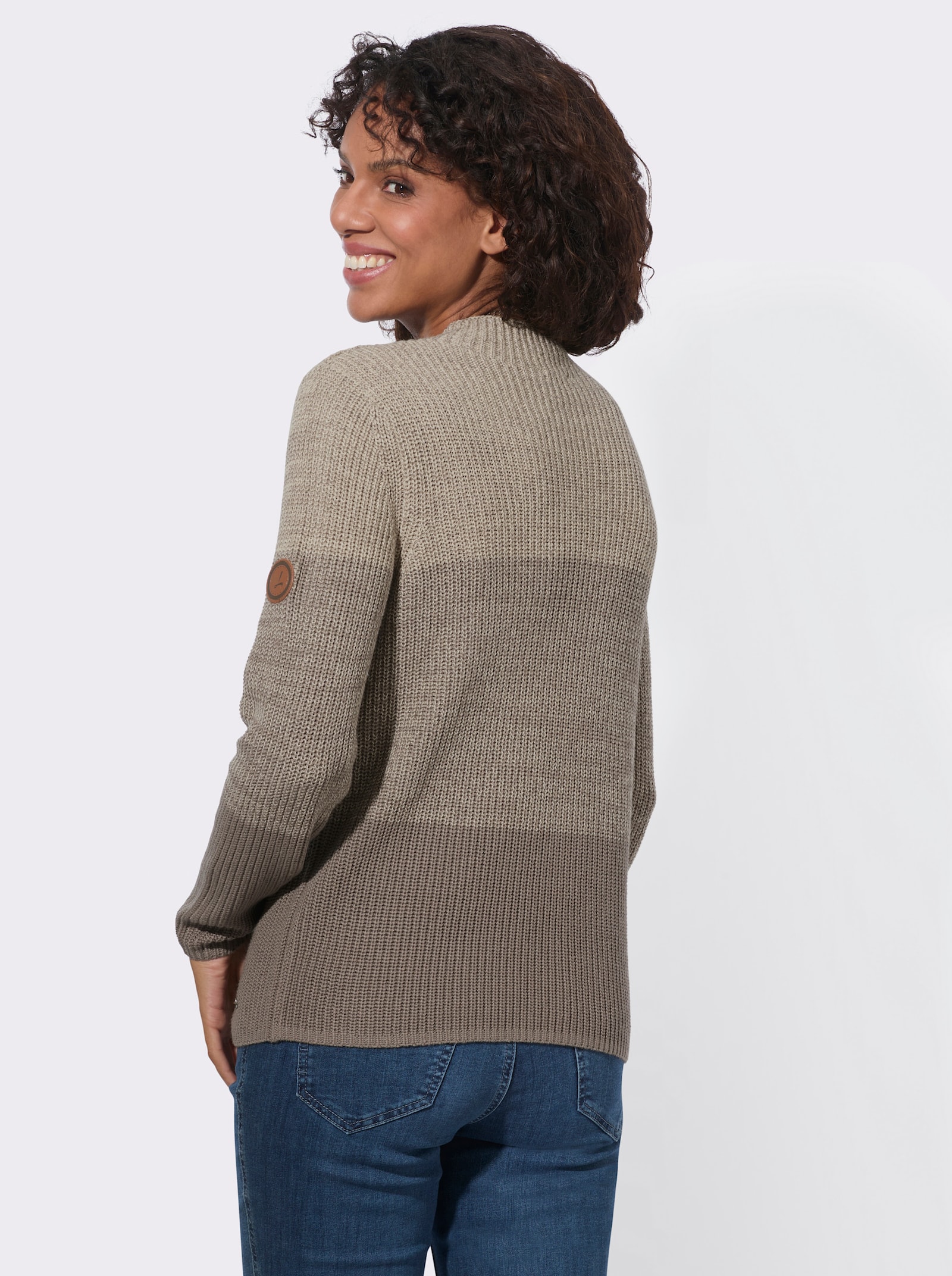 Stehkragenpullover mit Colourblocking - sand-taupe-geringelt