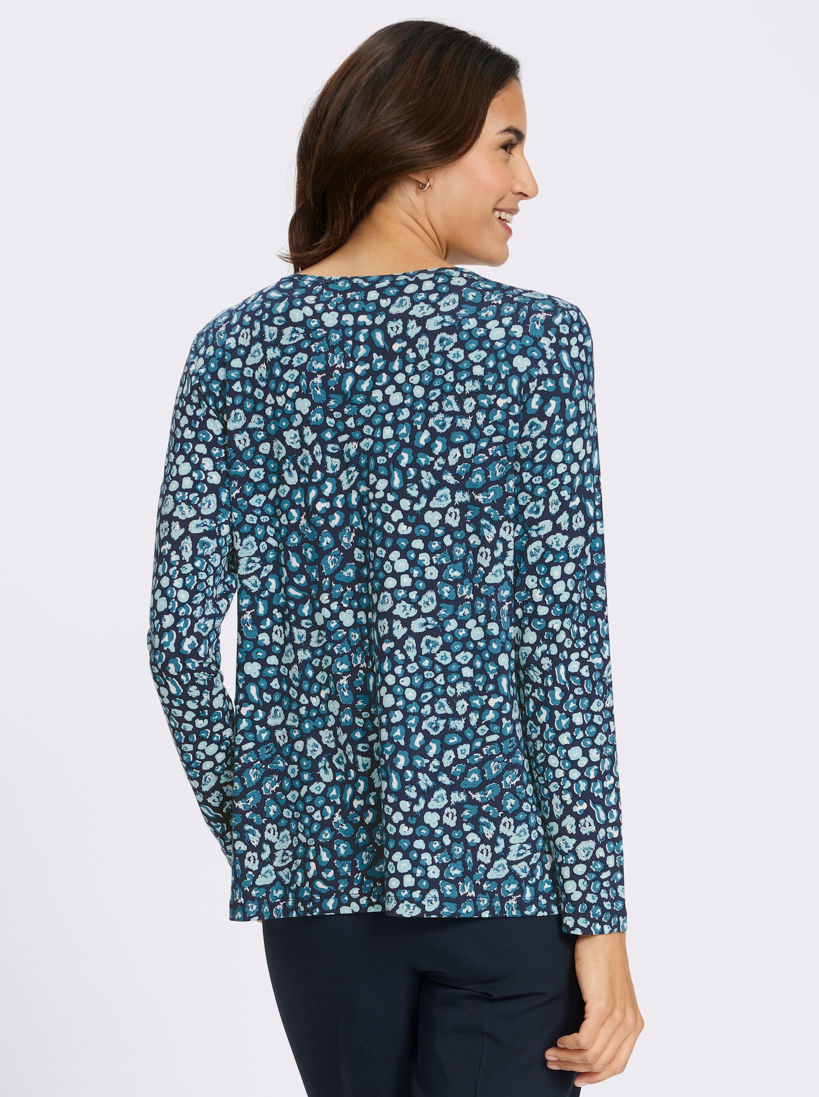 Tunikashirt mit Fältchen am Ausschnitt - marine-topas-bedruckt