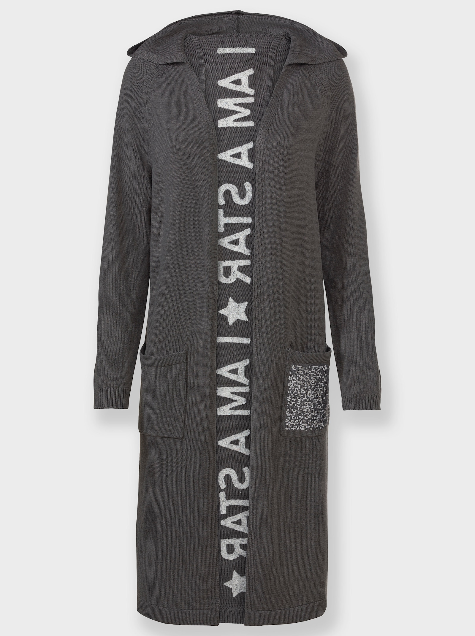 Strickmantel mit Pailletten-Verzierung - anthrazit-meliert