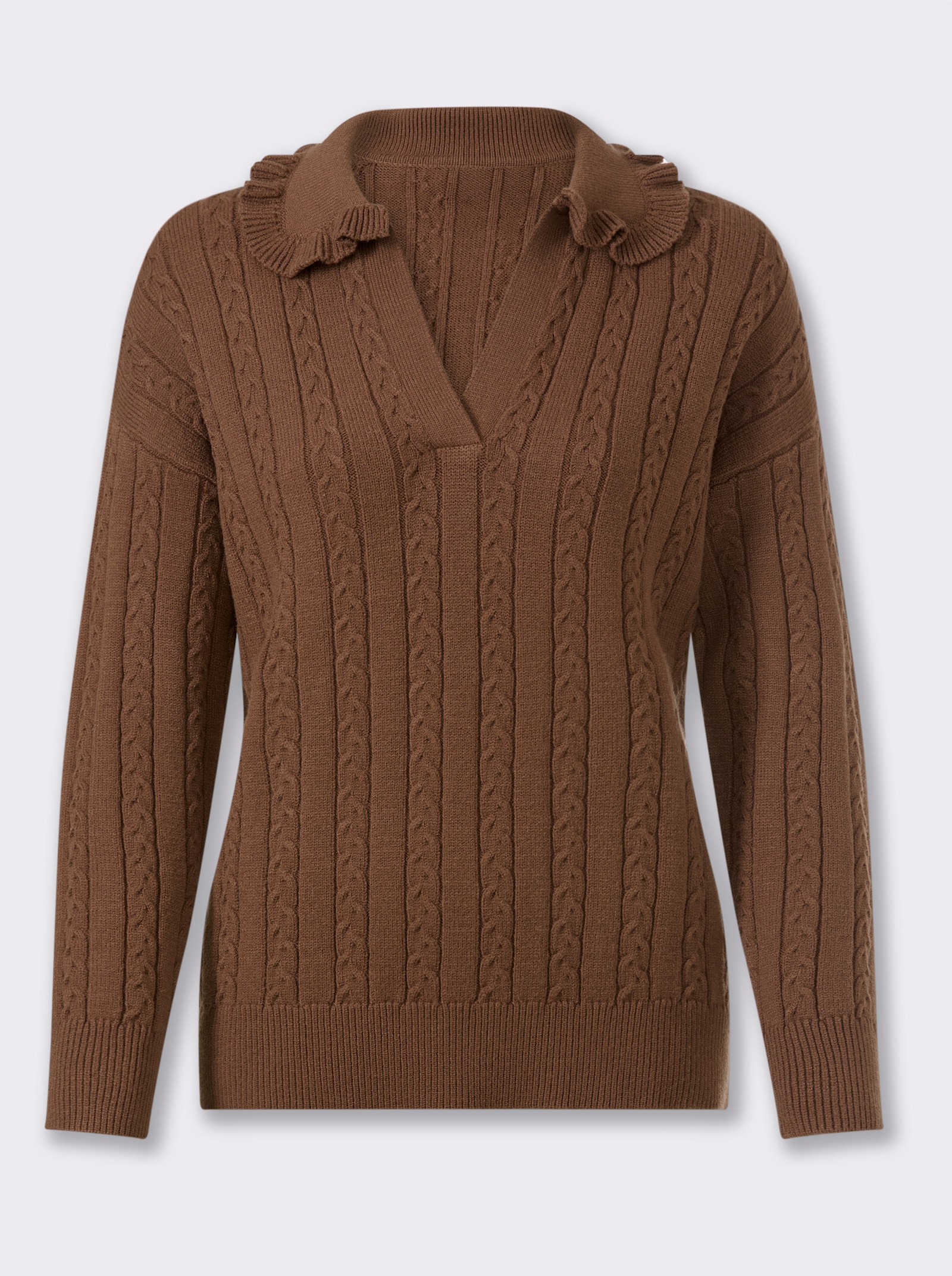 heine Langarm-Pullover mit Zopfmuster - braun