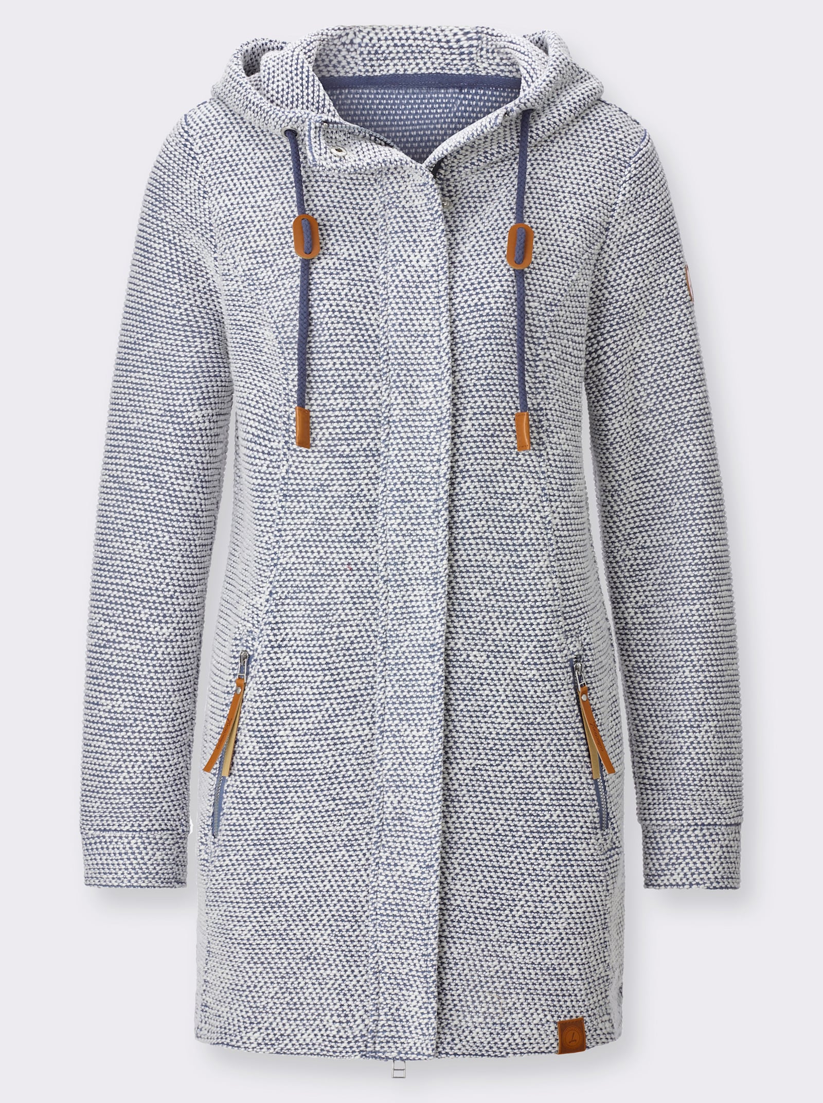 Shirtjacke mit Kapuze - rauchblau-ecru-meliert