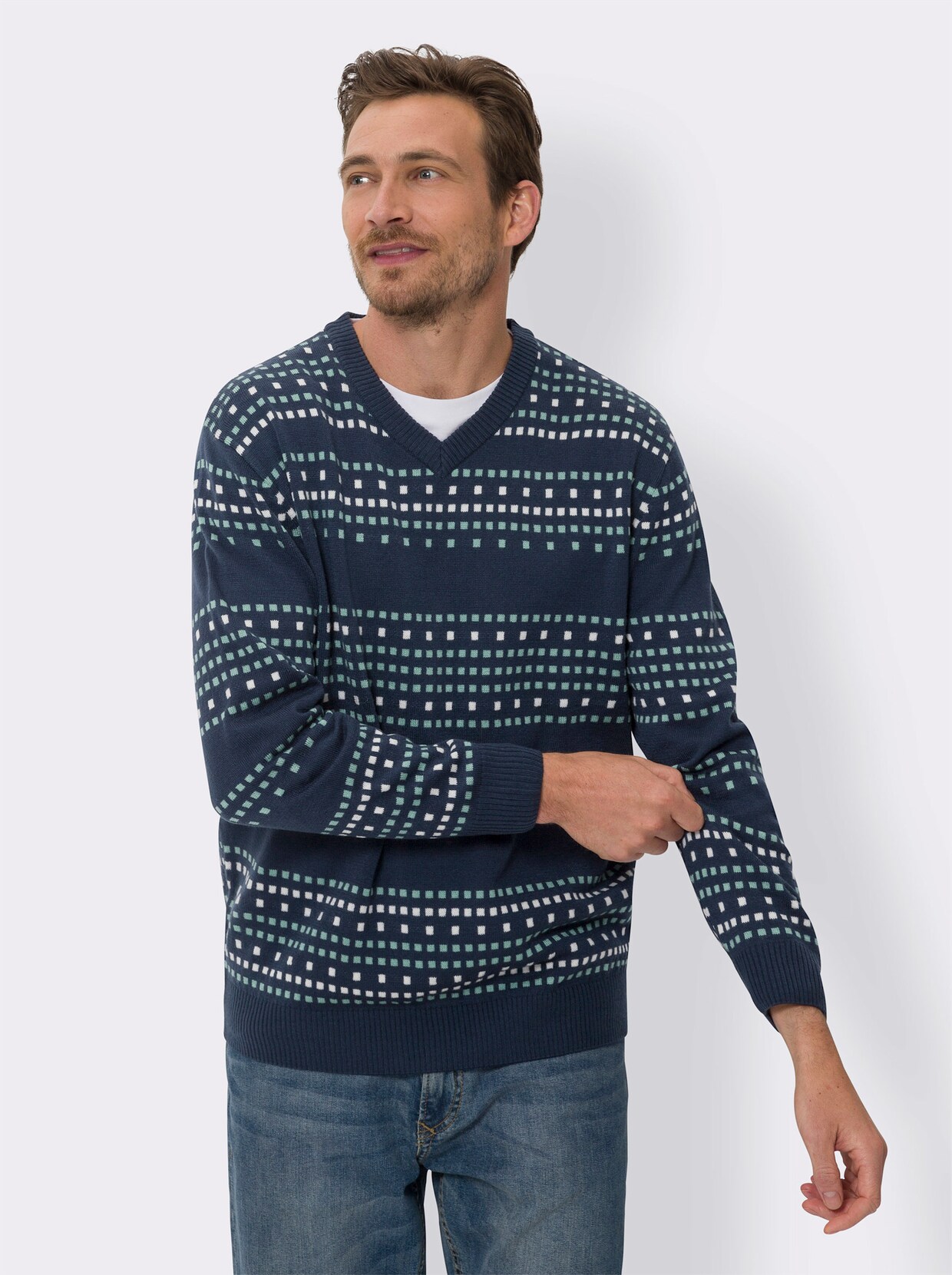 Pullover - donkerblauw gedessineerd