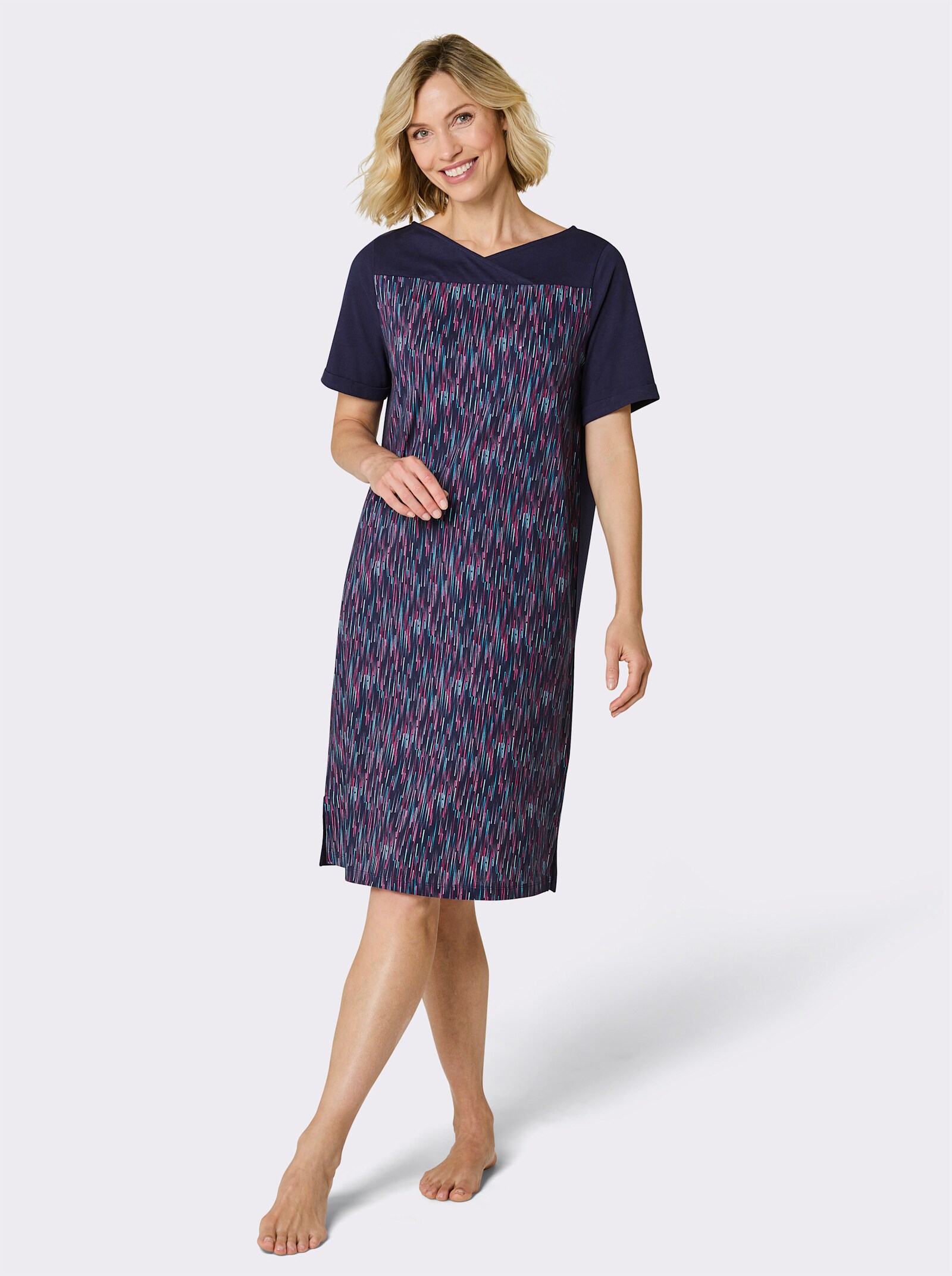 wäschepur Sleepshirt mit grafischem Dessin - marine-malve-gestreift