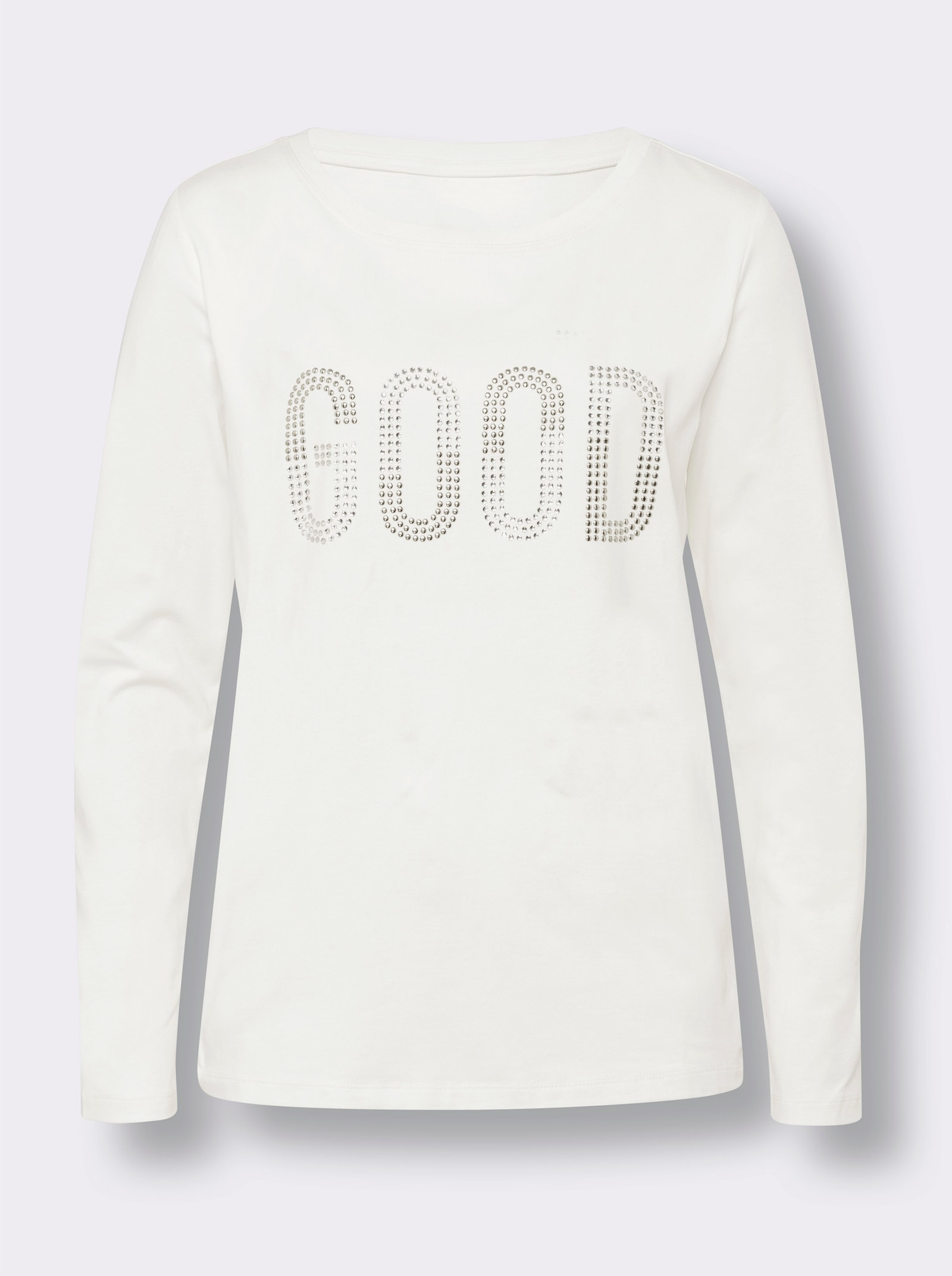 heine T-shirt à encolure ronde avec rivets et pierres fantaisie - écru