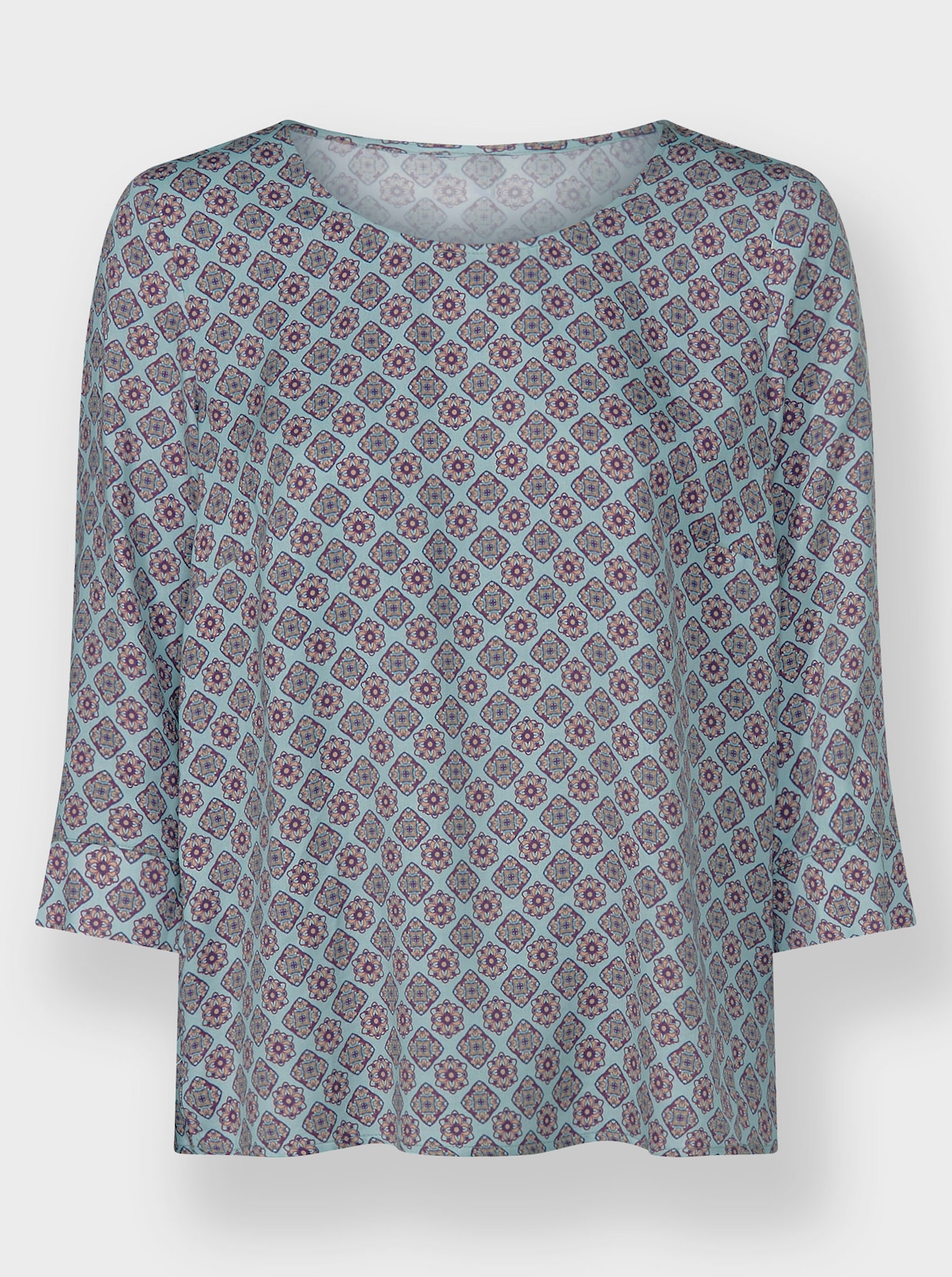 Comfortabele blouse - mint/marine bedrukt