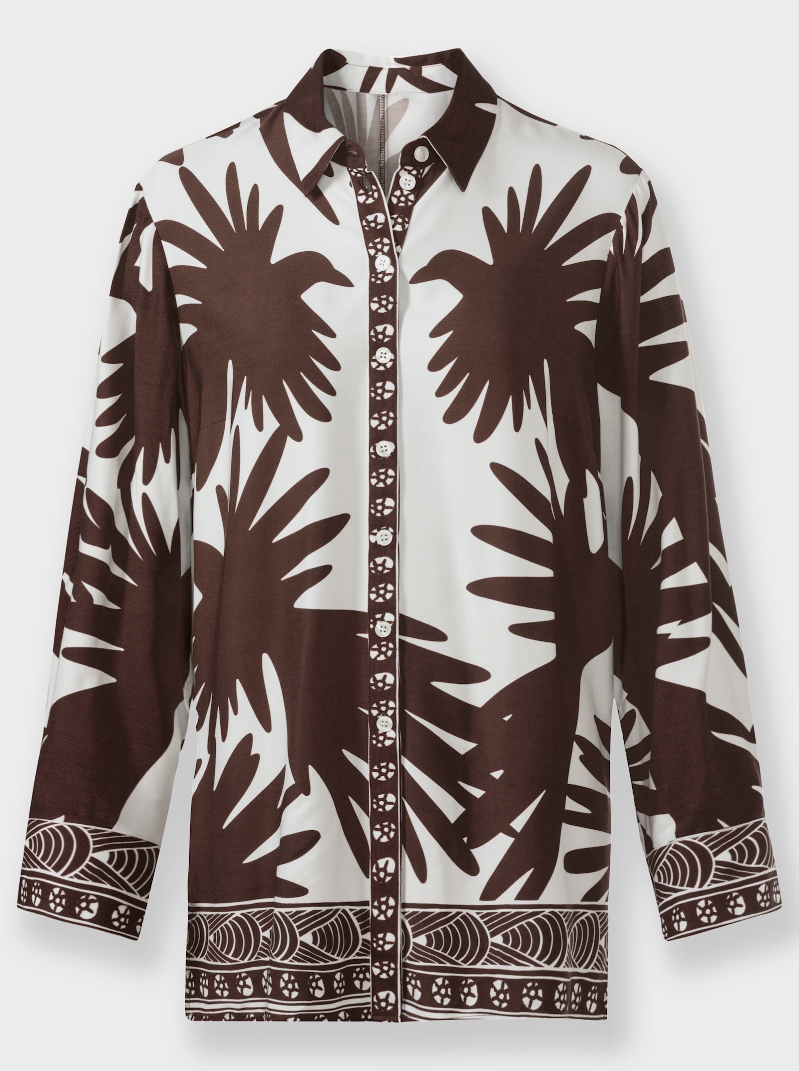 heine Langarm-Bluse mit Bordüren-Druck - schoko-weiß-bedruckt