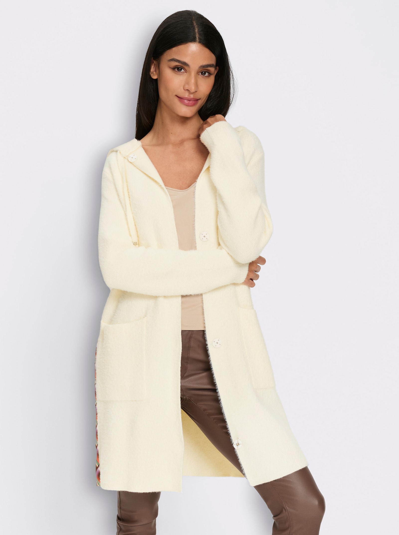 heine Jacquardstrickjacke mit Kapuze - champagner-meliert