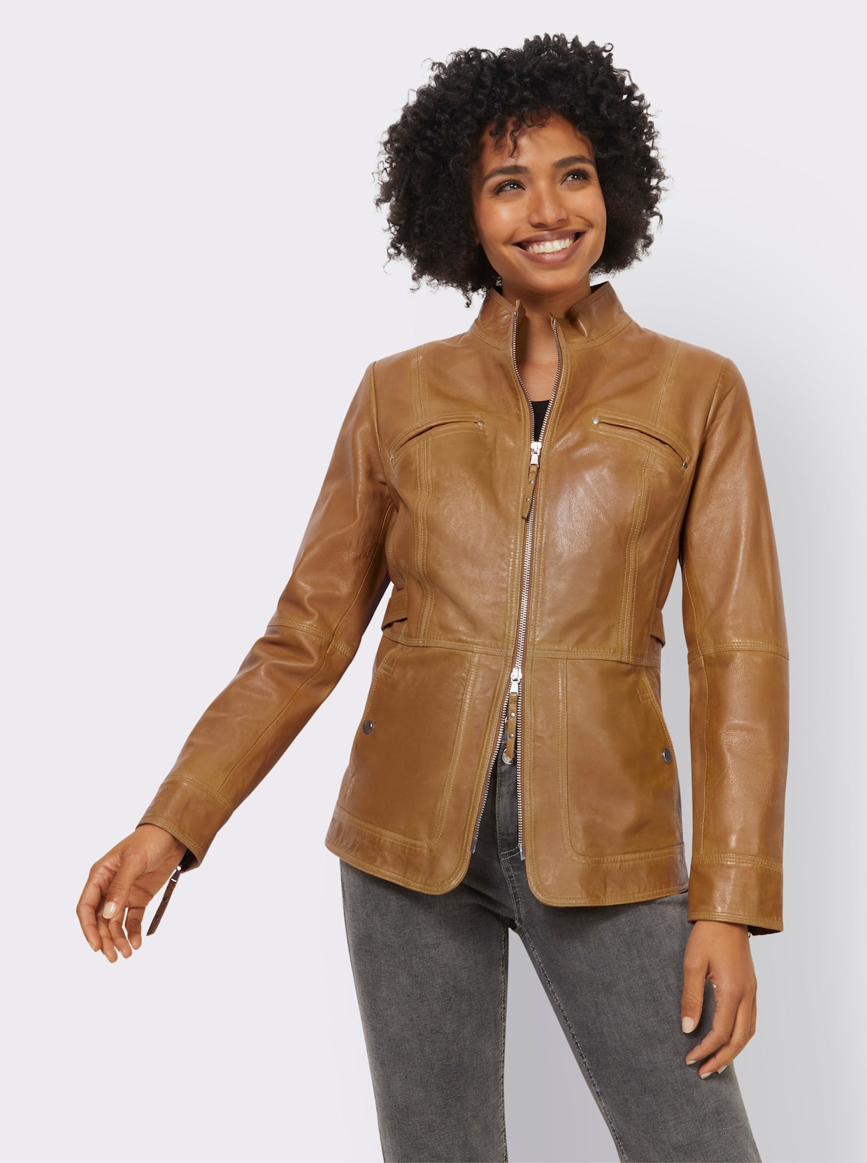 heine Veste en cuir - ocre