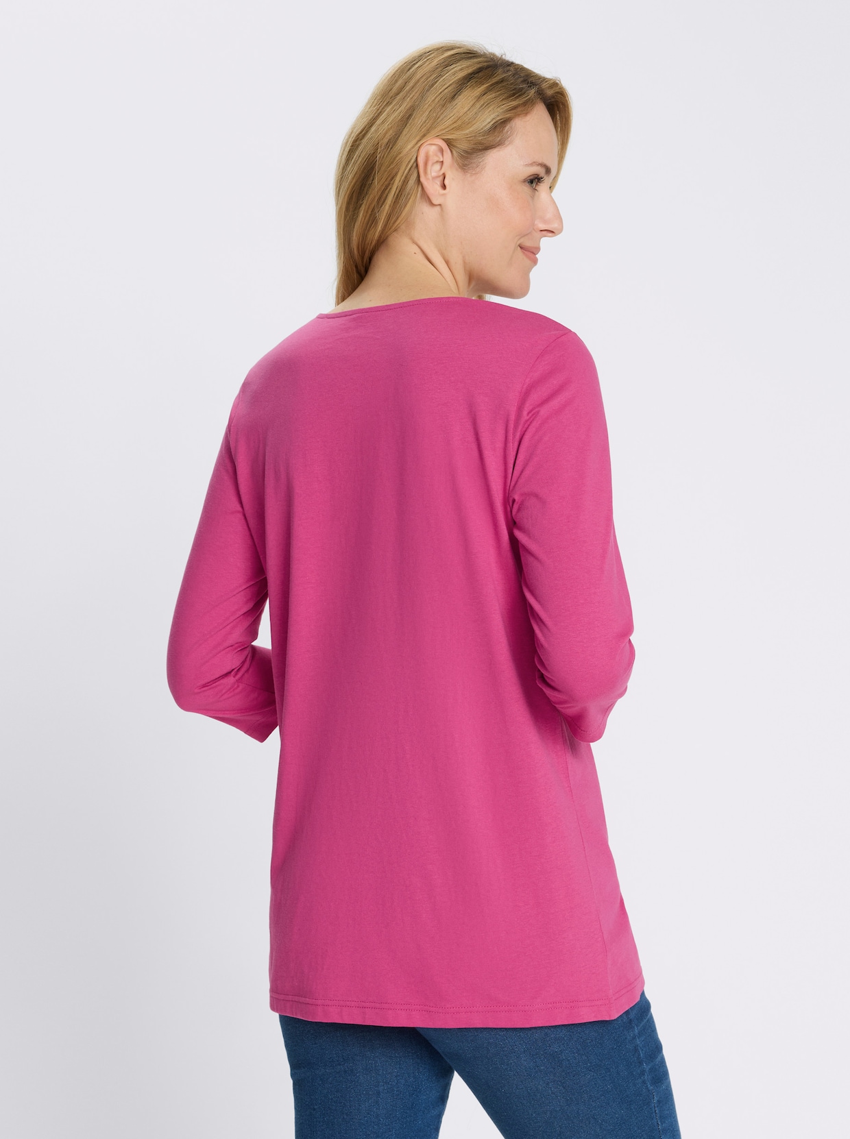 Longshirt mit Patch in Leder-Optik - magenta