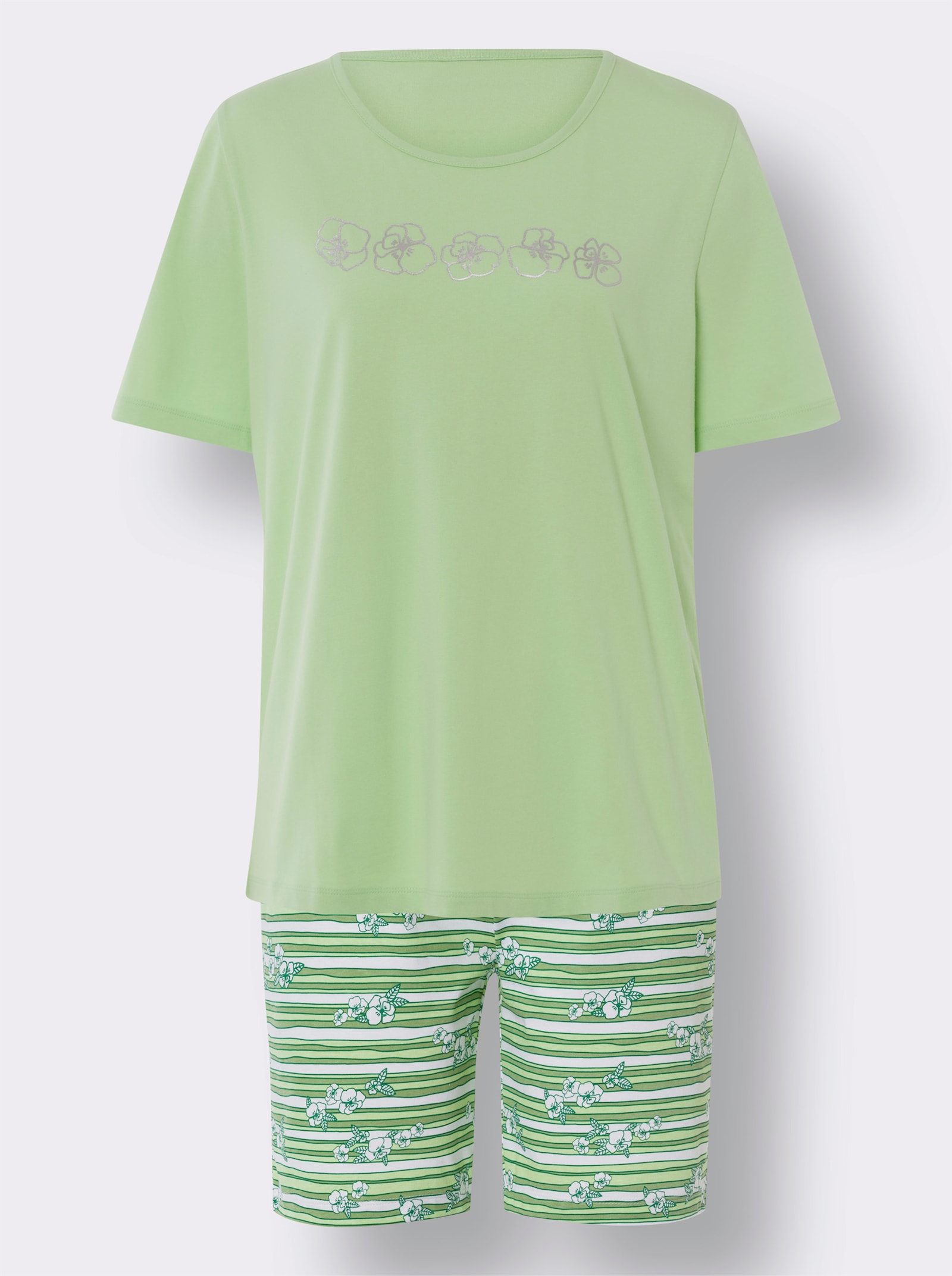 Shorty aus reiner Baumwolle, bedruckt - reseda