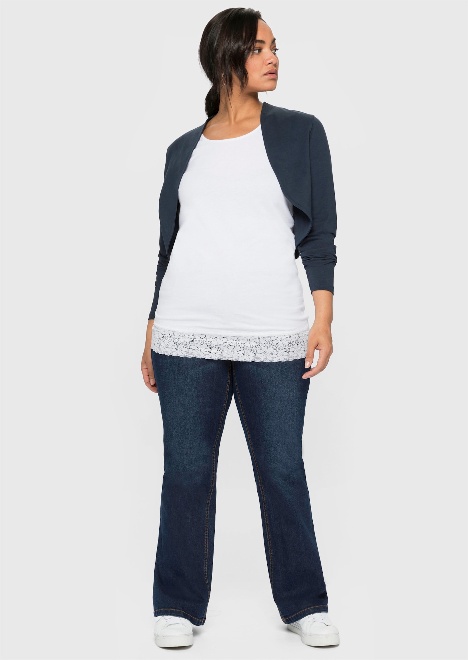 sheego Bootcut-Jeans mit innen regulierbarer Bundweite - dark blue denim