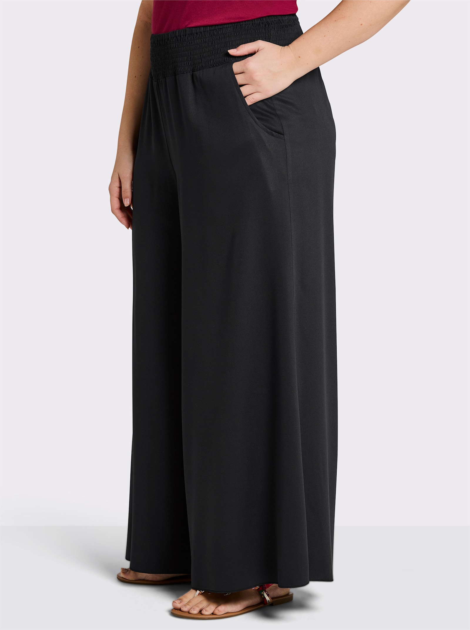 sheego Schlupfhose mit Babylock-Wellensaum - schwarz