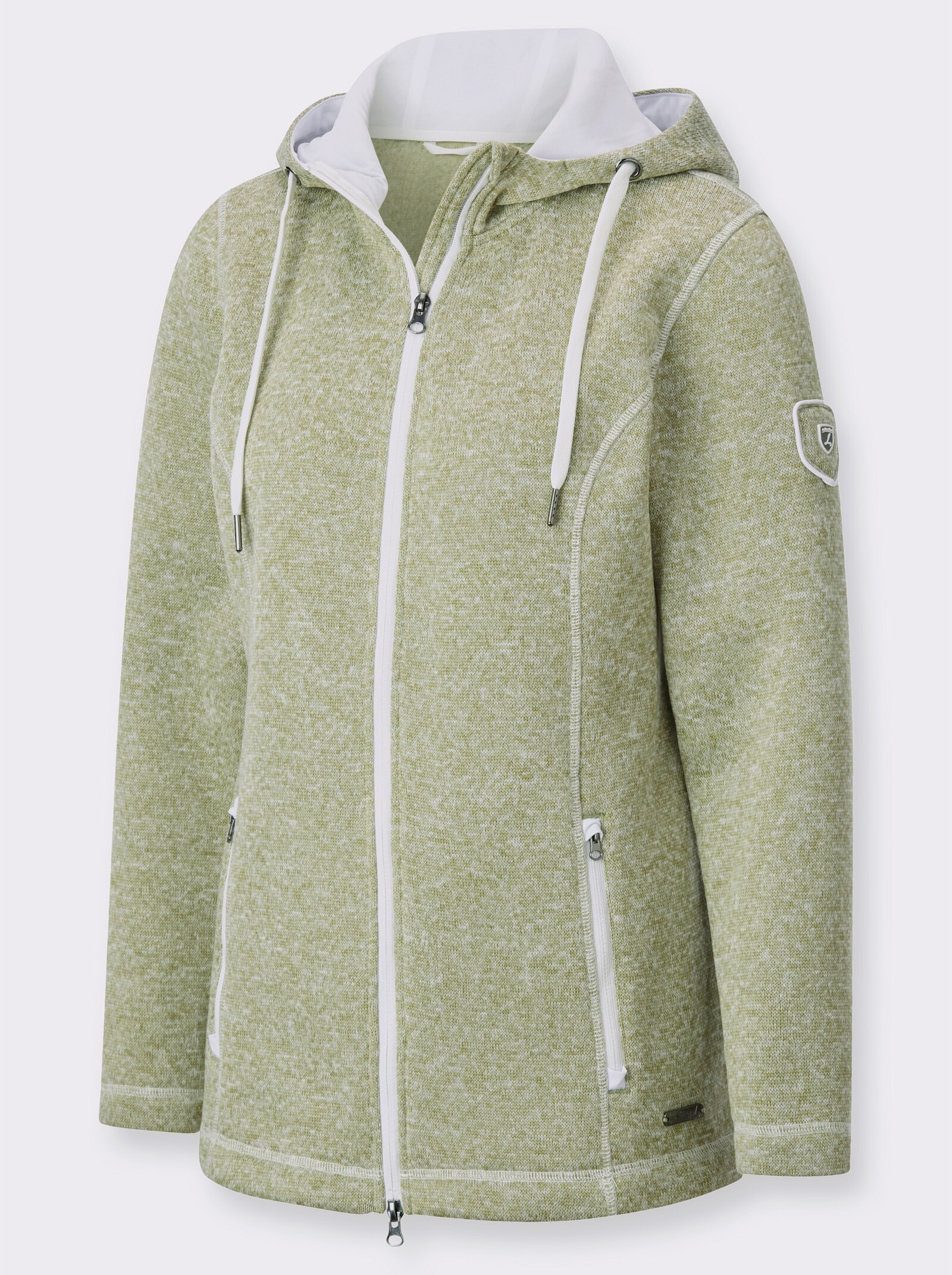 Strickfleece-Jacke mit Kapuze - schilf-ecru-meliert