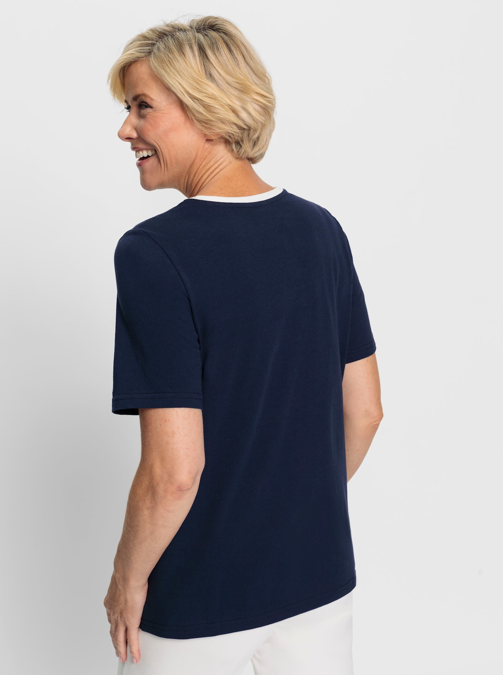 Kurzarmshirt mit Glitzersteinchen-Verzierung - marine