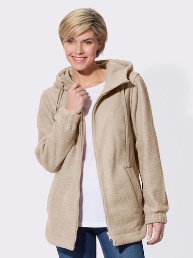 Boucléjacke mit schrägen Leistentaschen - sand