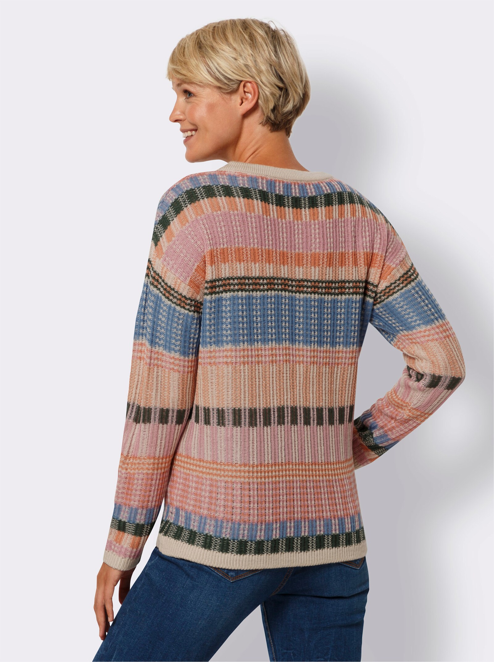 Pullover met lange mouwen en jacquardstructuur - papaja/oudroze gedessineerd