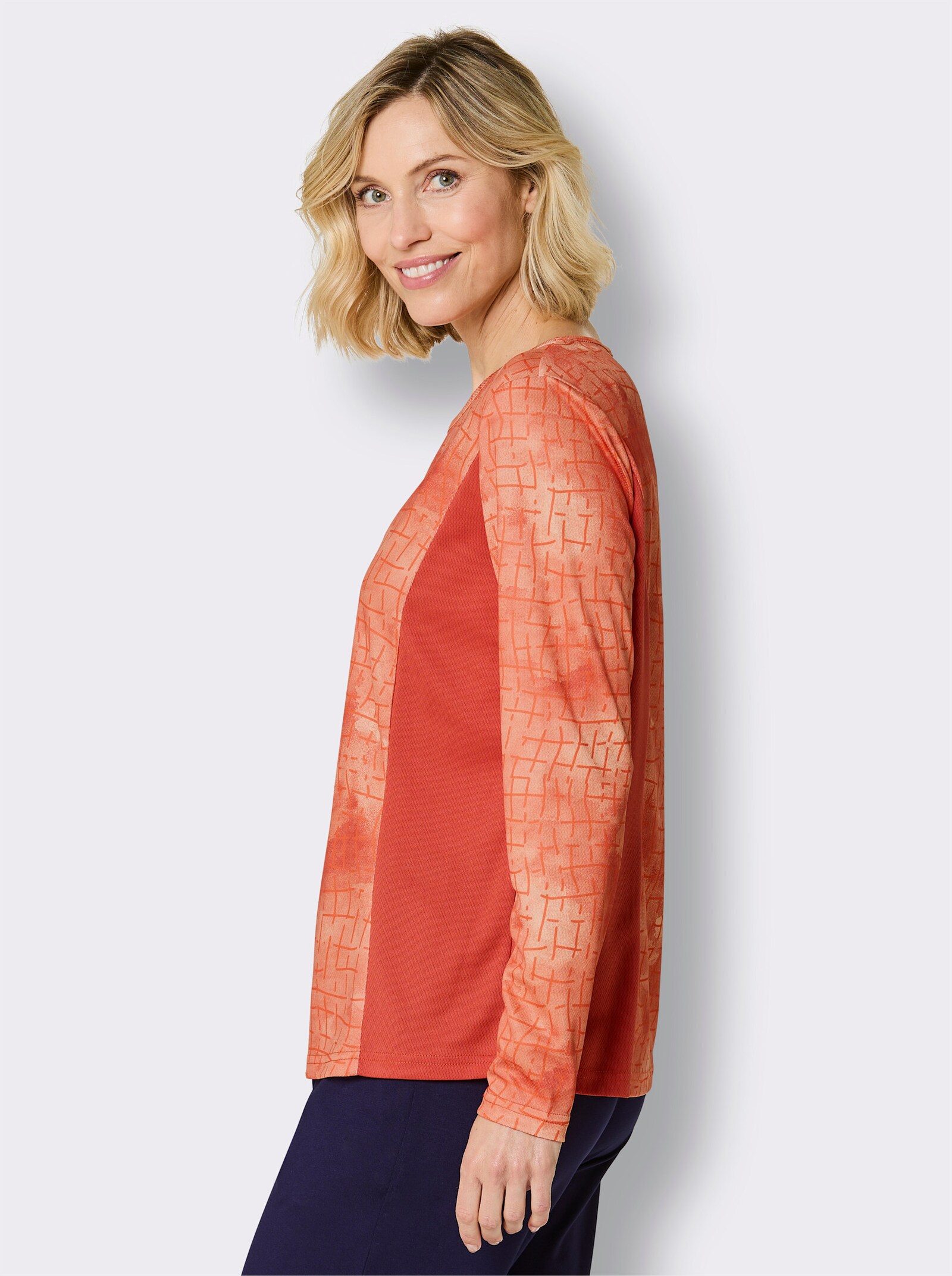 Funktionsshirt mit einfarbigen Seitenpartien - orange-gemustert