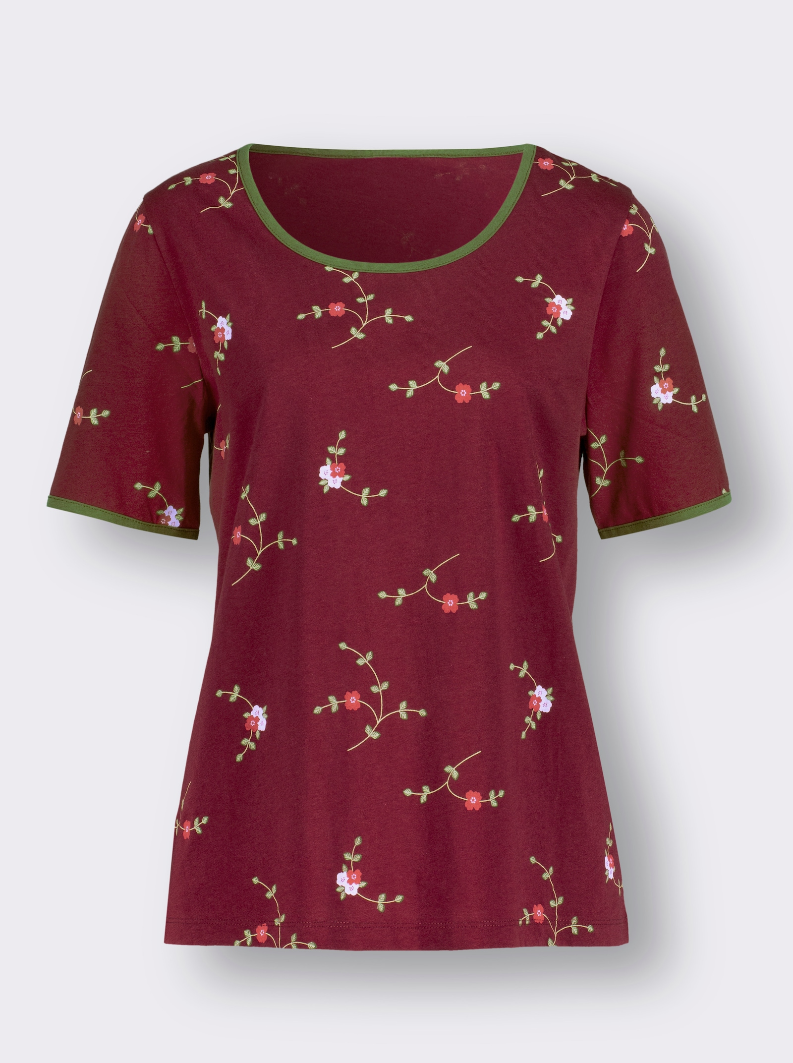 Shirt met korte mouwen en contrastpaspels - donkerrood