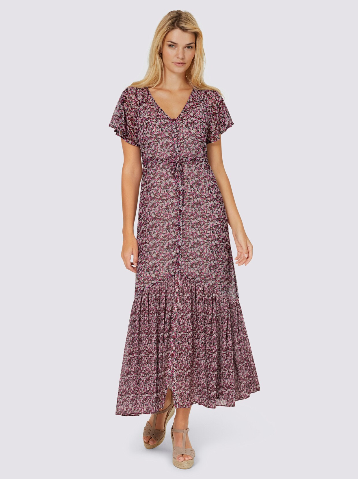heine Druck-Kleid - dunkelrot-fuchsia-bedruckt