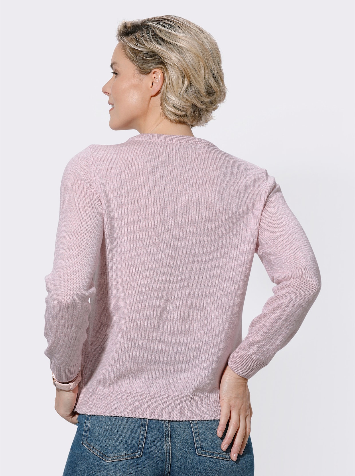 Rundhalspullover - rosé-meliert