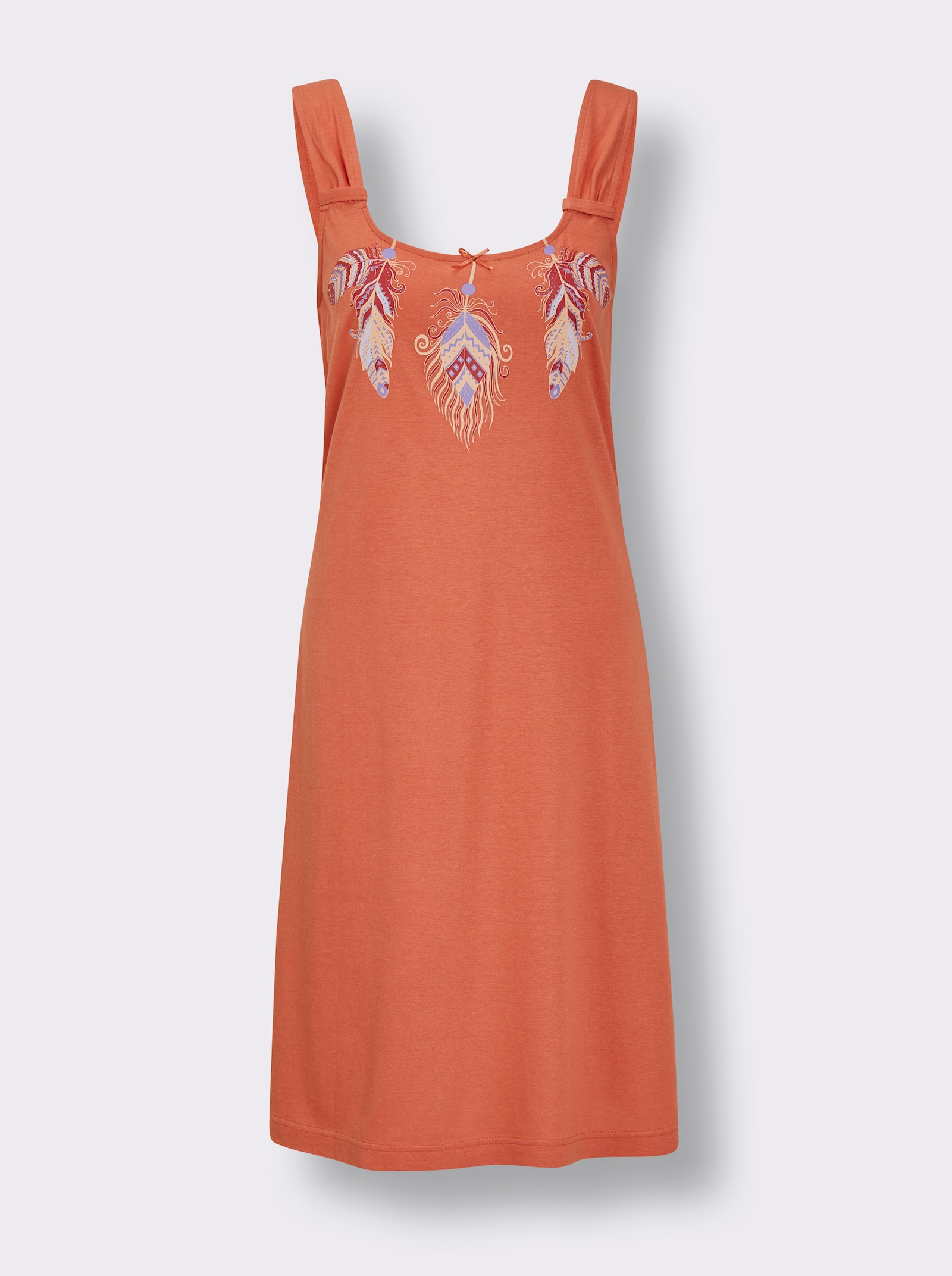 wäschepur Nachthemden met verenprint - ecru bedrukt + papaya