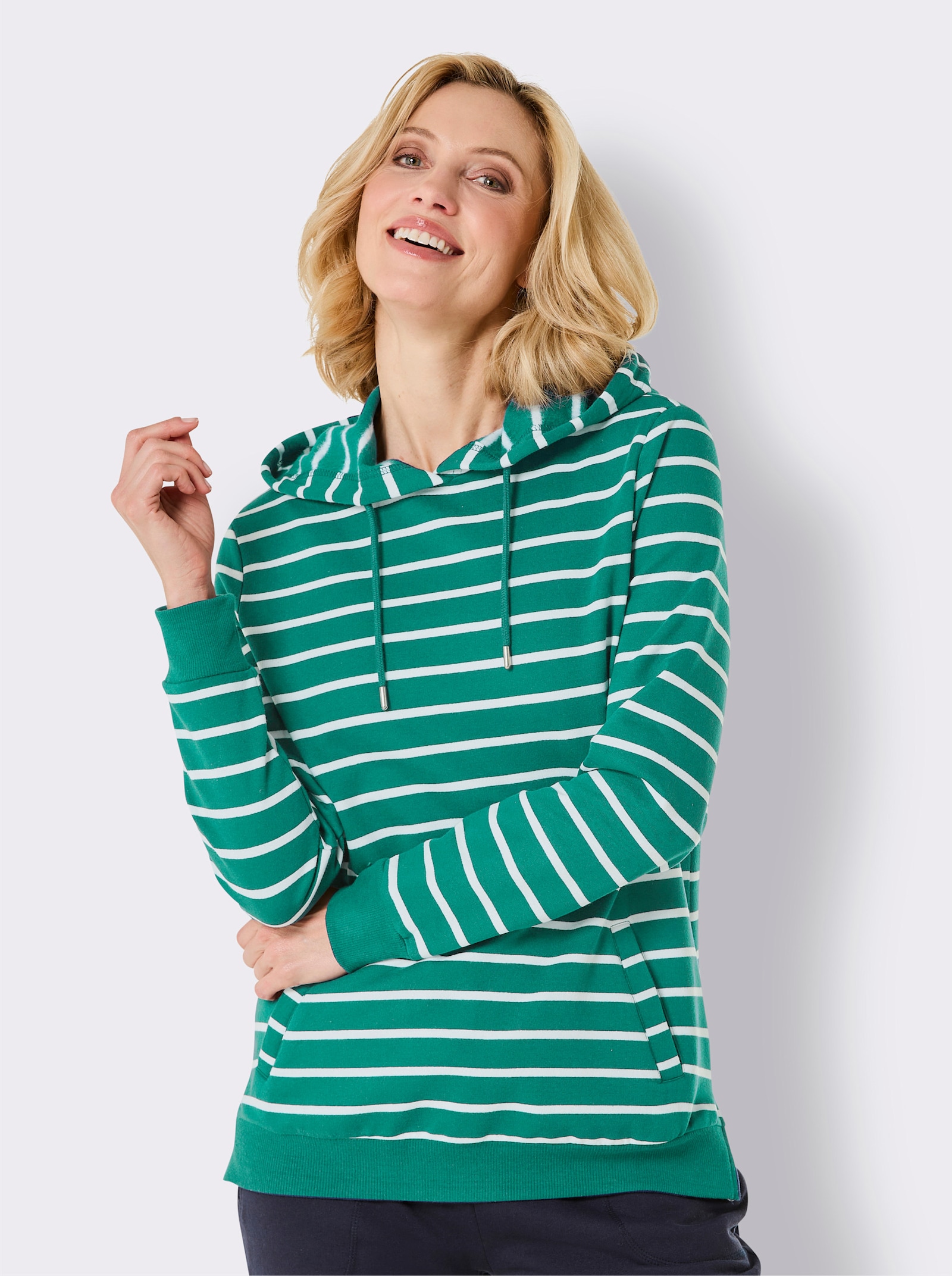 Catamaran Sports Sweatshirt , innen wärmend angeraut - smaragd-weiß-gestreift