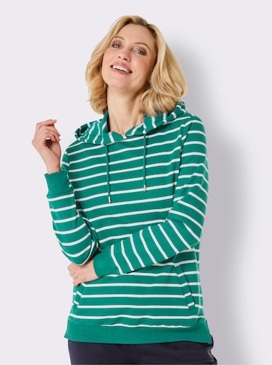 Catamaran Sports Sweatshirt , innen wärmend angeraut - smaragd-weiß-gestreift