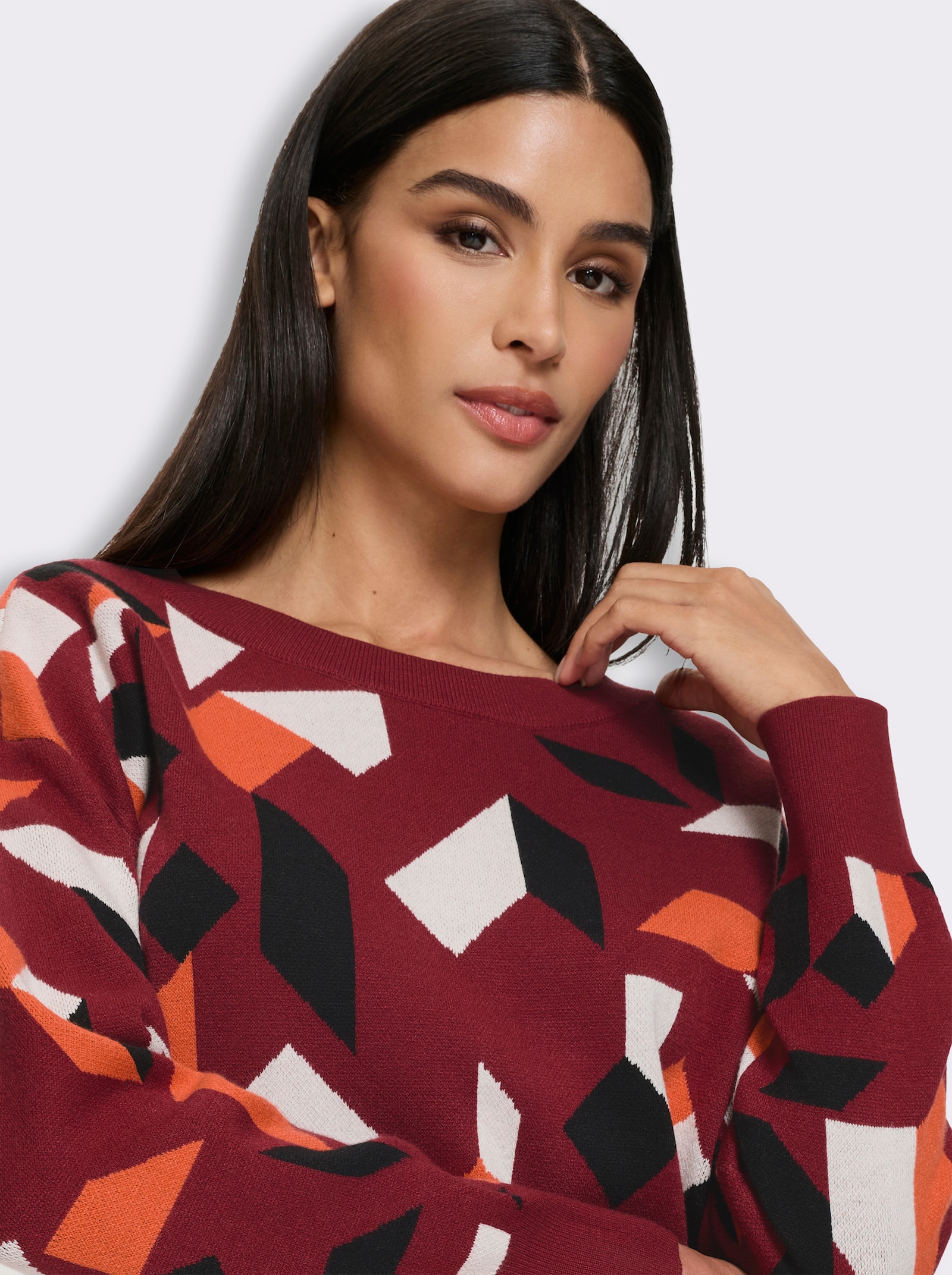 heine Longpullover mit Grafikmuster - dunkelrot-champagner-gemustert