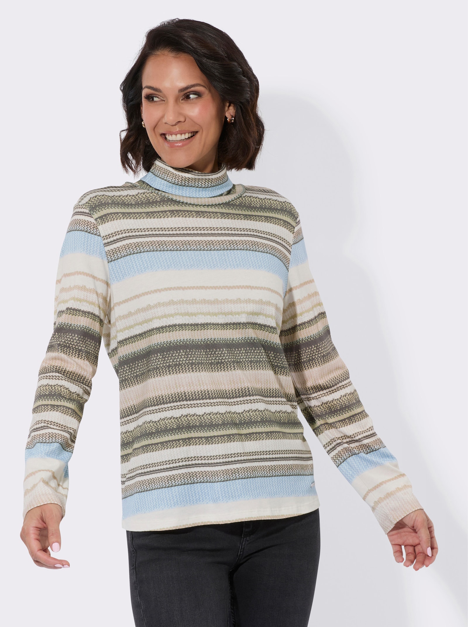 Colshirt met meerkleurig patroon - ijsblauw/sesam bedrukt