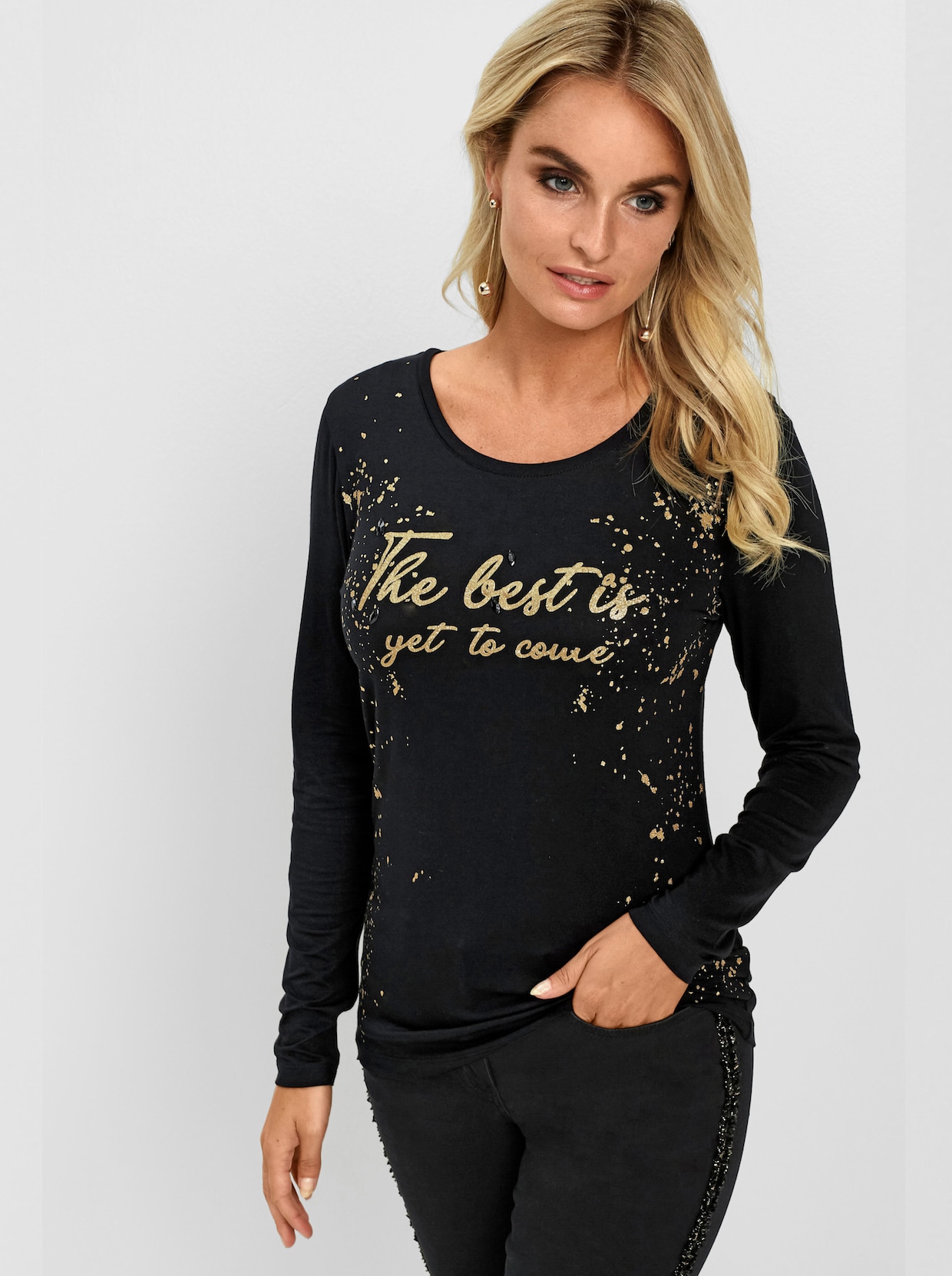 Shirt - schwarz-goldfarben-bedruckt