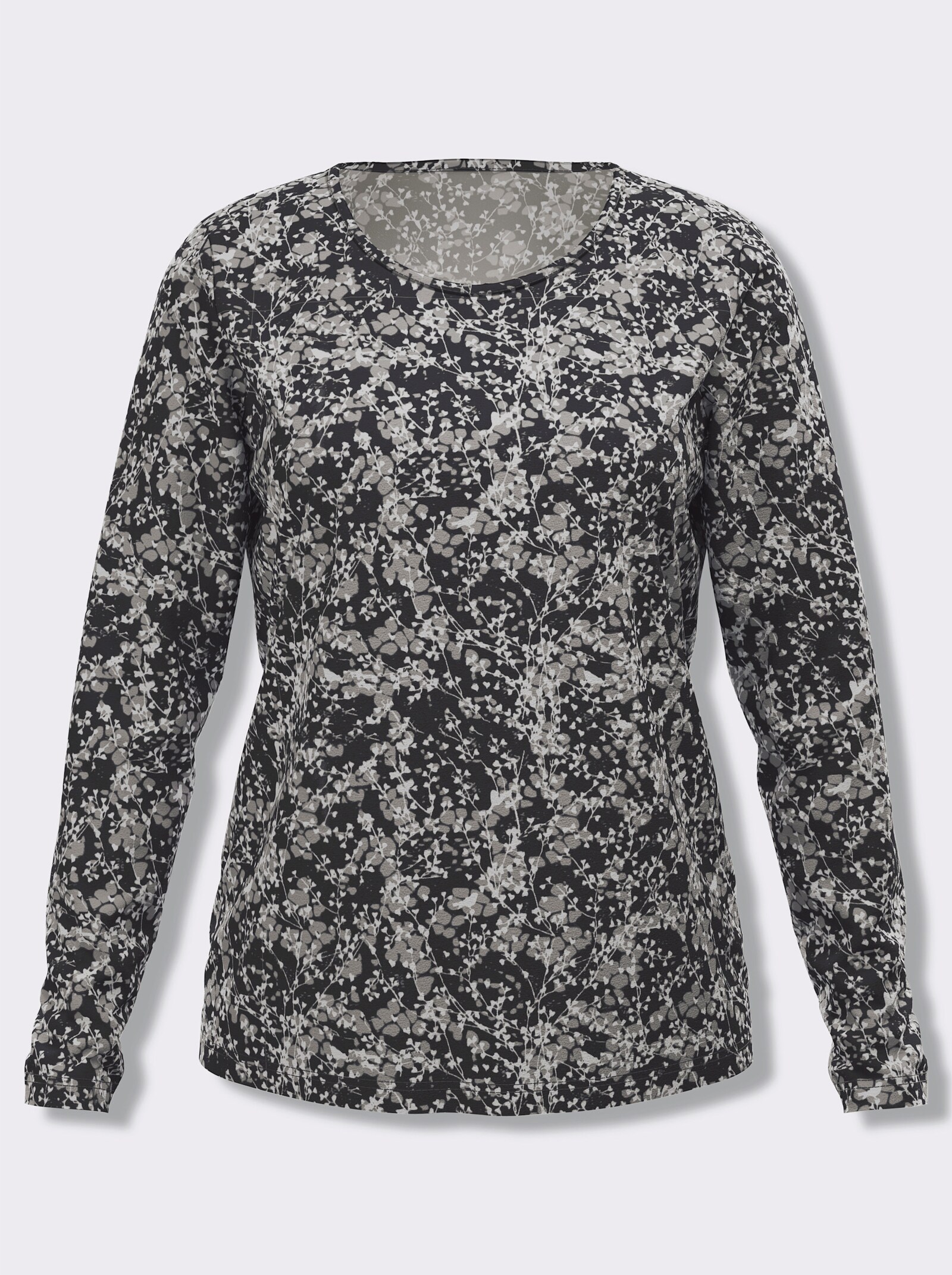 Langarmshirt mit Millefleur-Druck - schwarz-ecru-bedruckt