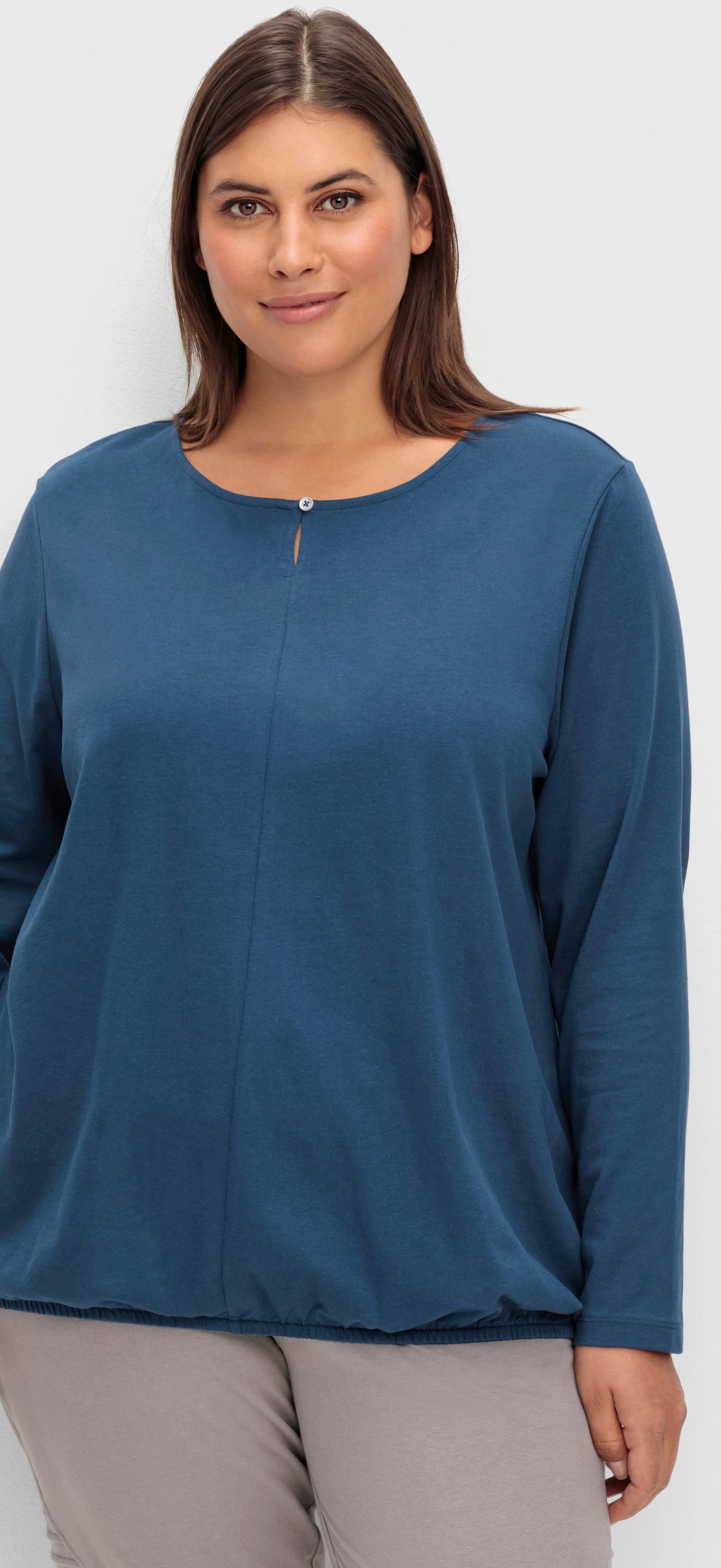 Langarmshirt mit elastischem Saum - dunkelblau