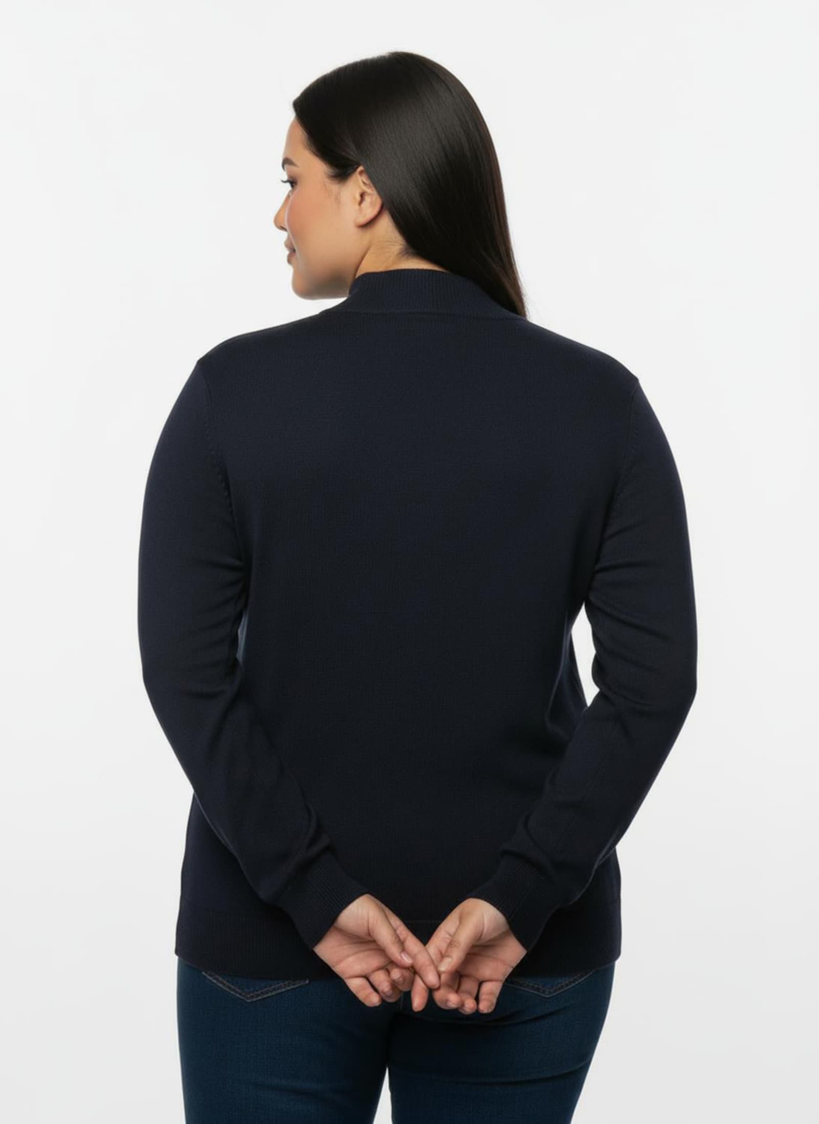 Stehkragenpullover mit Ripp-Abschlüssen - marine